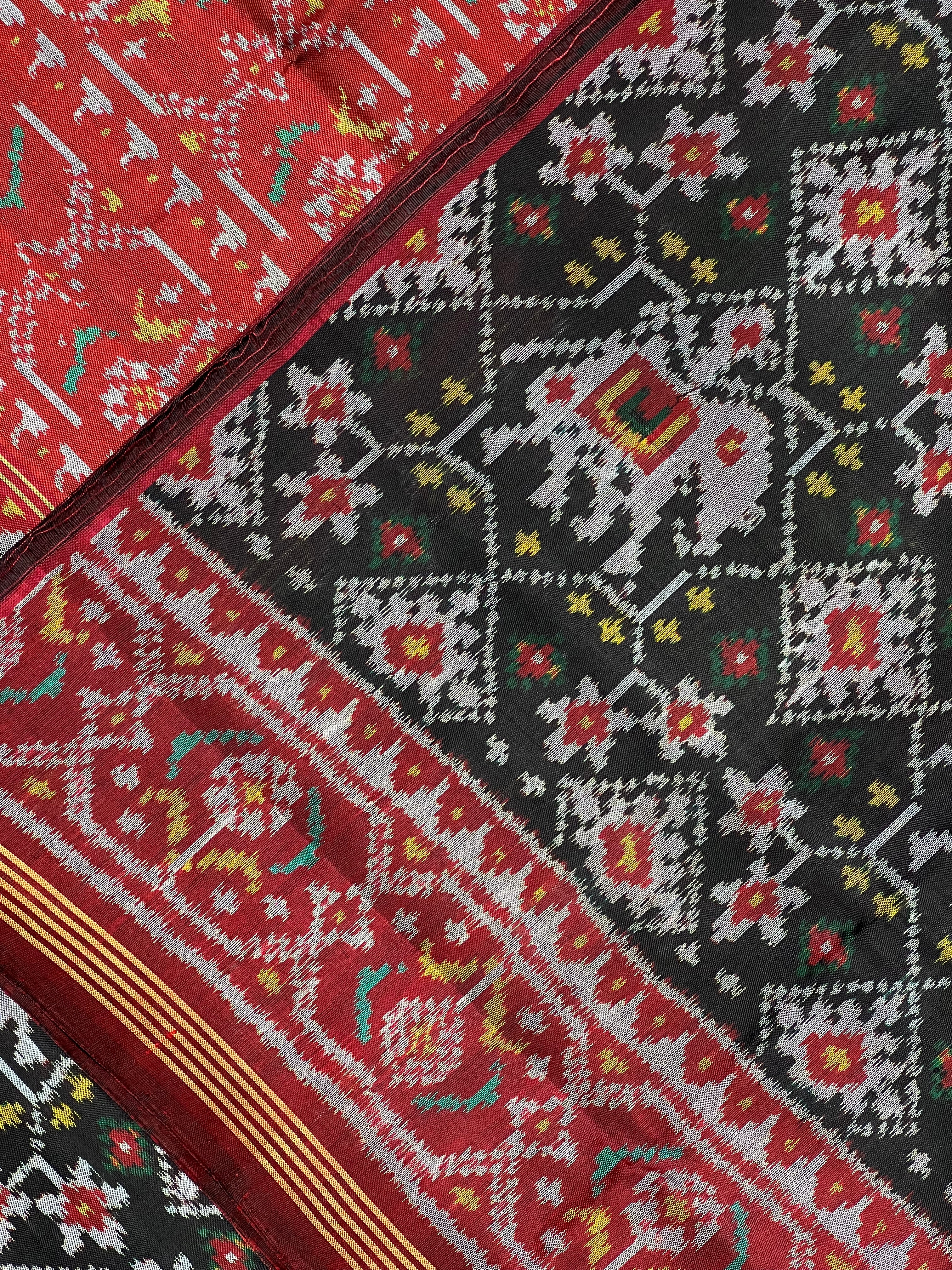 Fusion Design Black Handwoven Patola Silk Saree