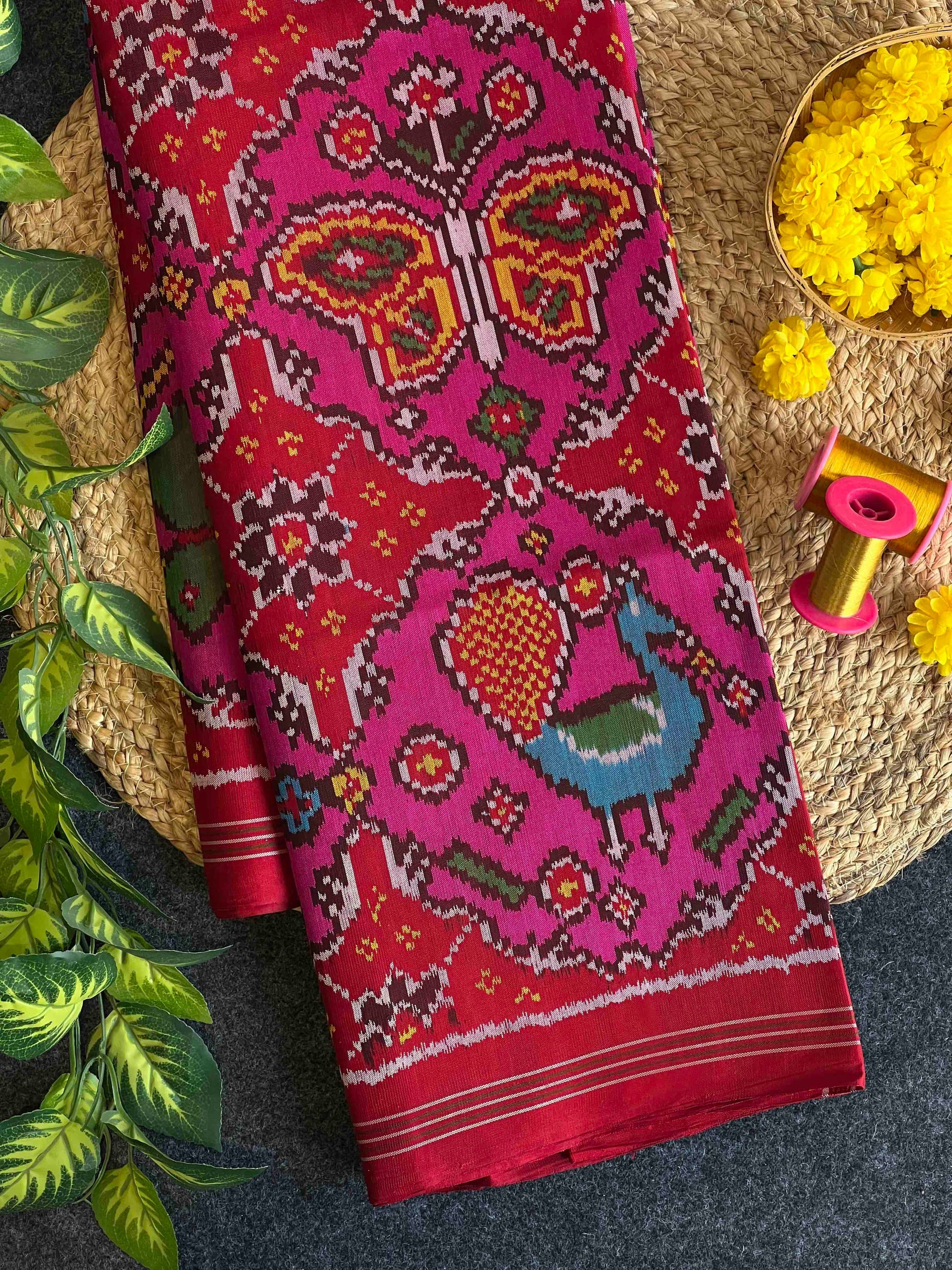 Pink Color Big Motif Design Handwoven Patola Silk Saree