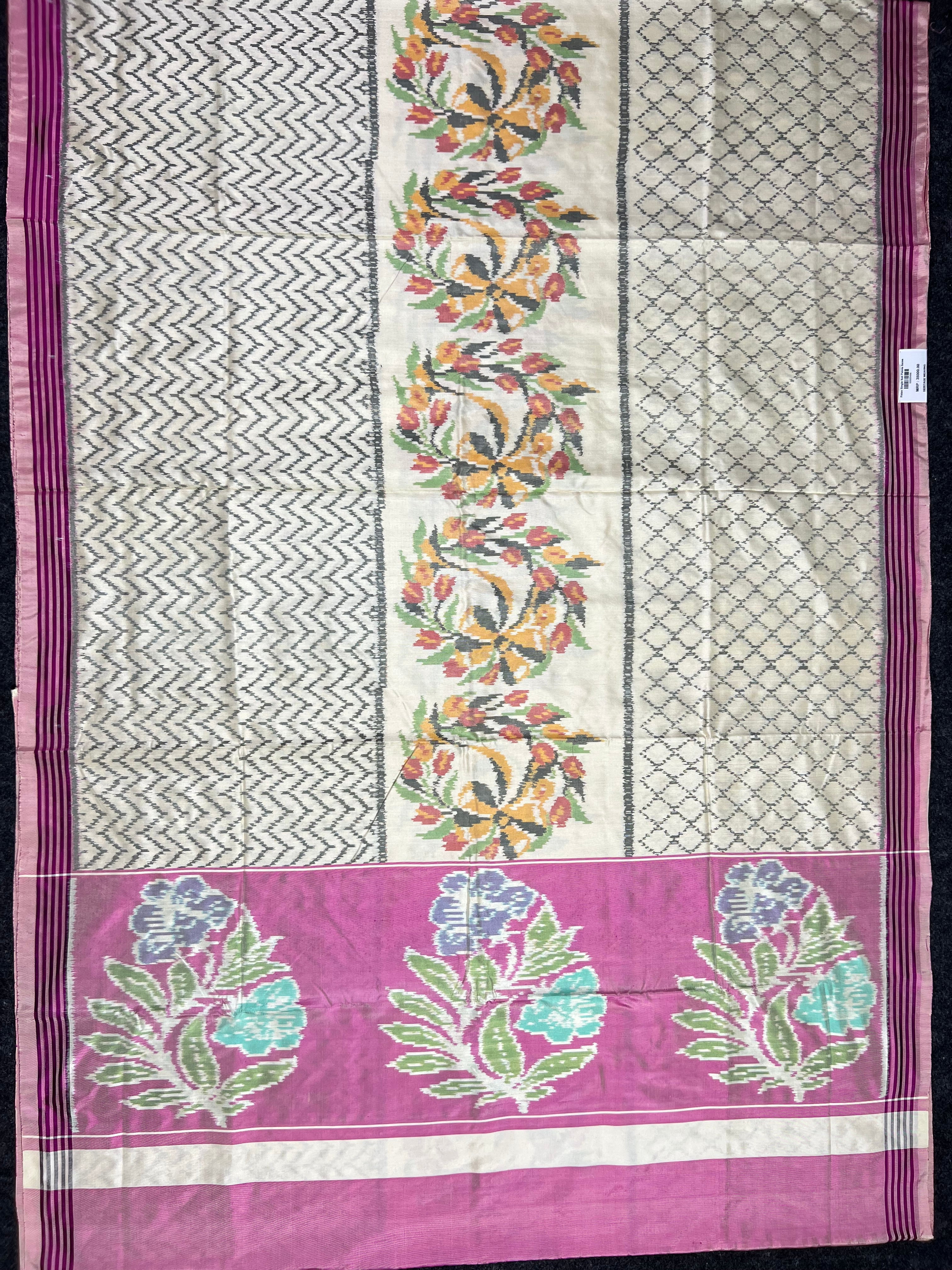 Pink-Off White with Designer Pallu Handwoven Patola Silk Saree Secondary image