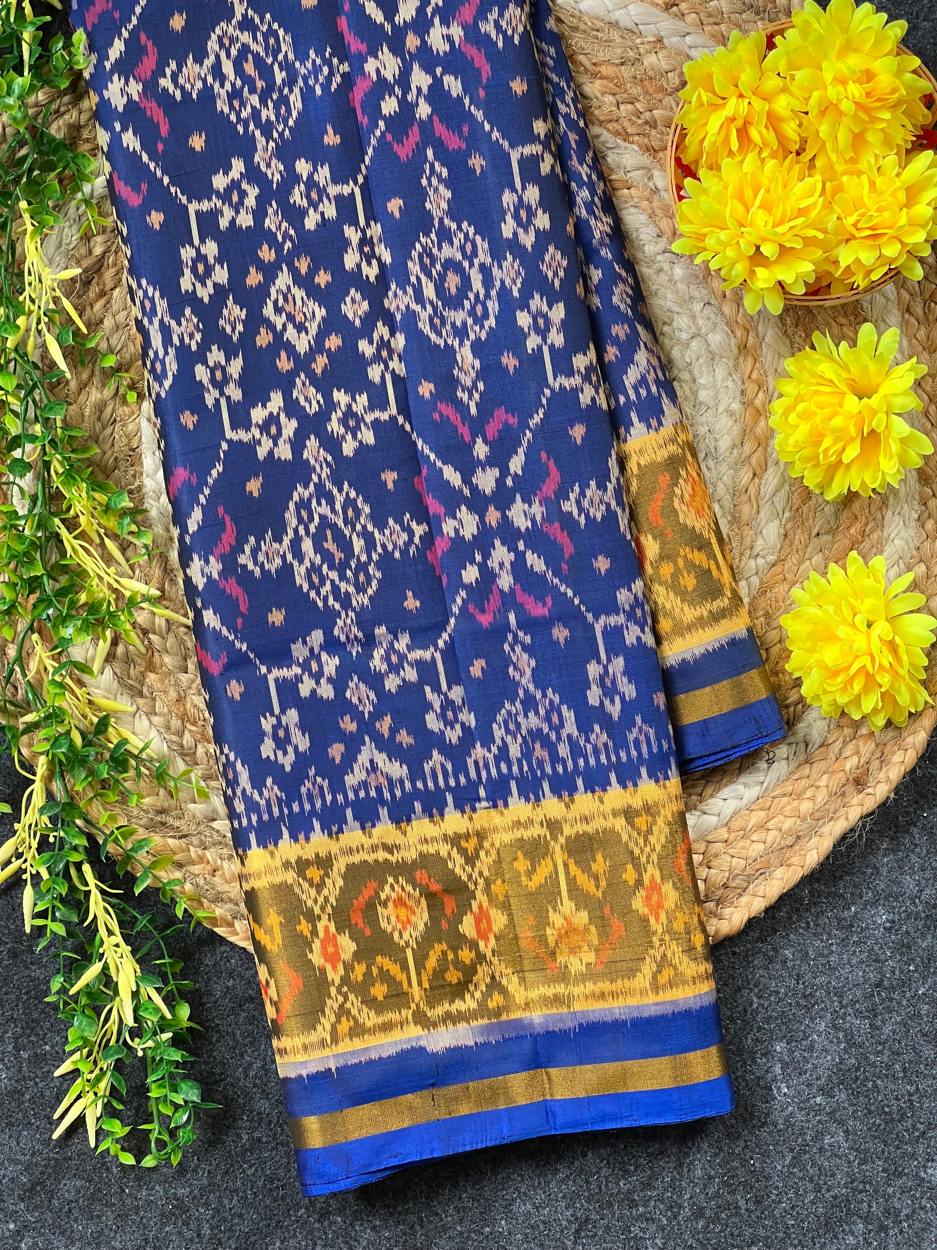 Blue Navratna Traditional Design Handwoven Patola Silk Saree Main image