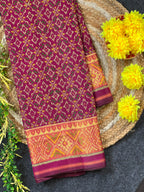 Buttonful Design Wine Color Handwoven Patola Silk Saree