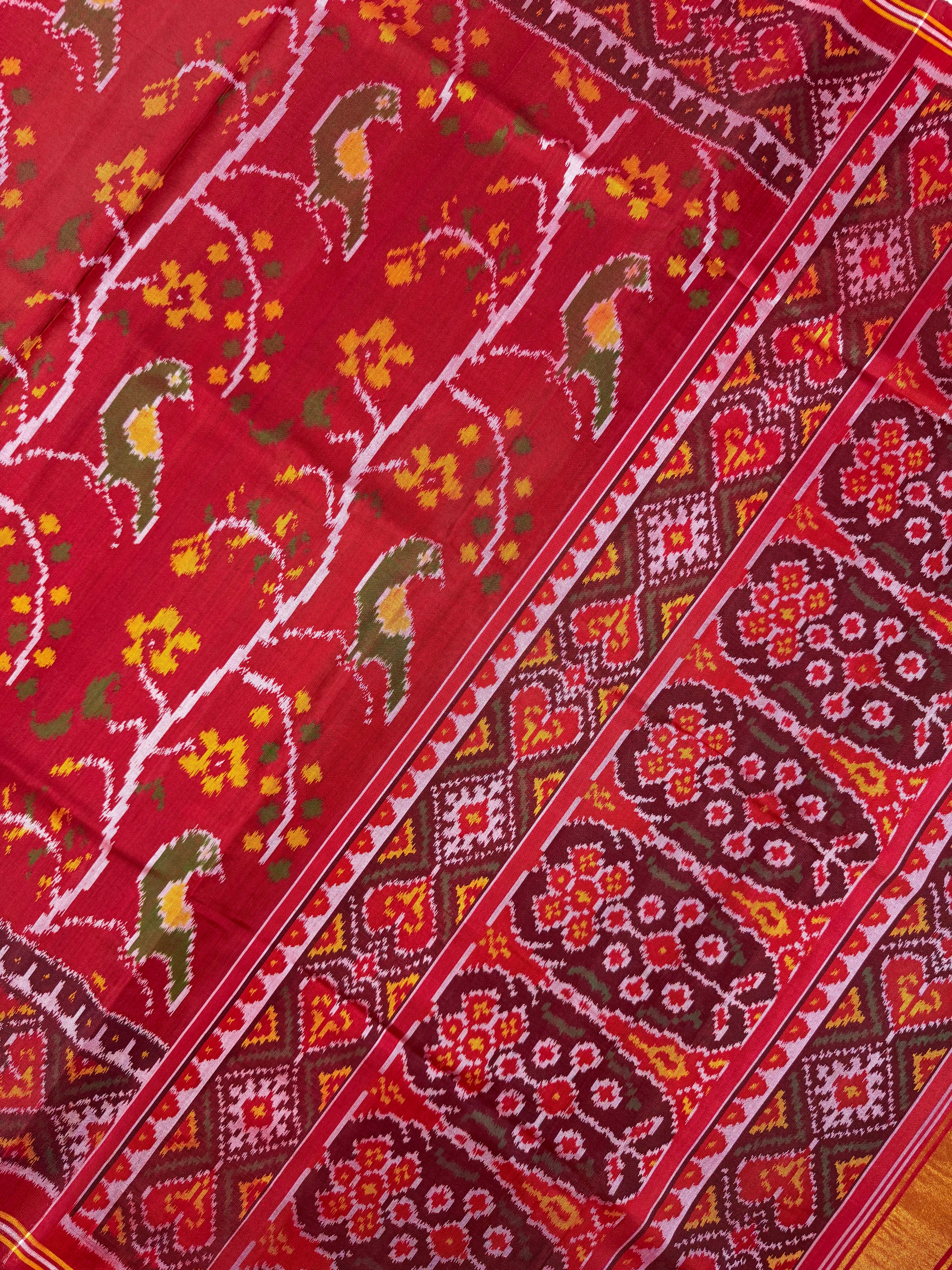Red Color With Peacock Design Handwoven Patola Silk Saree