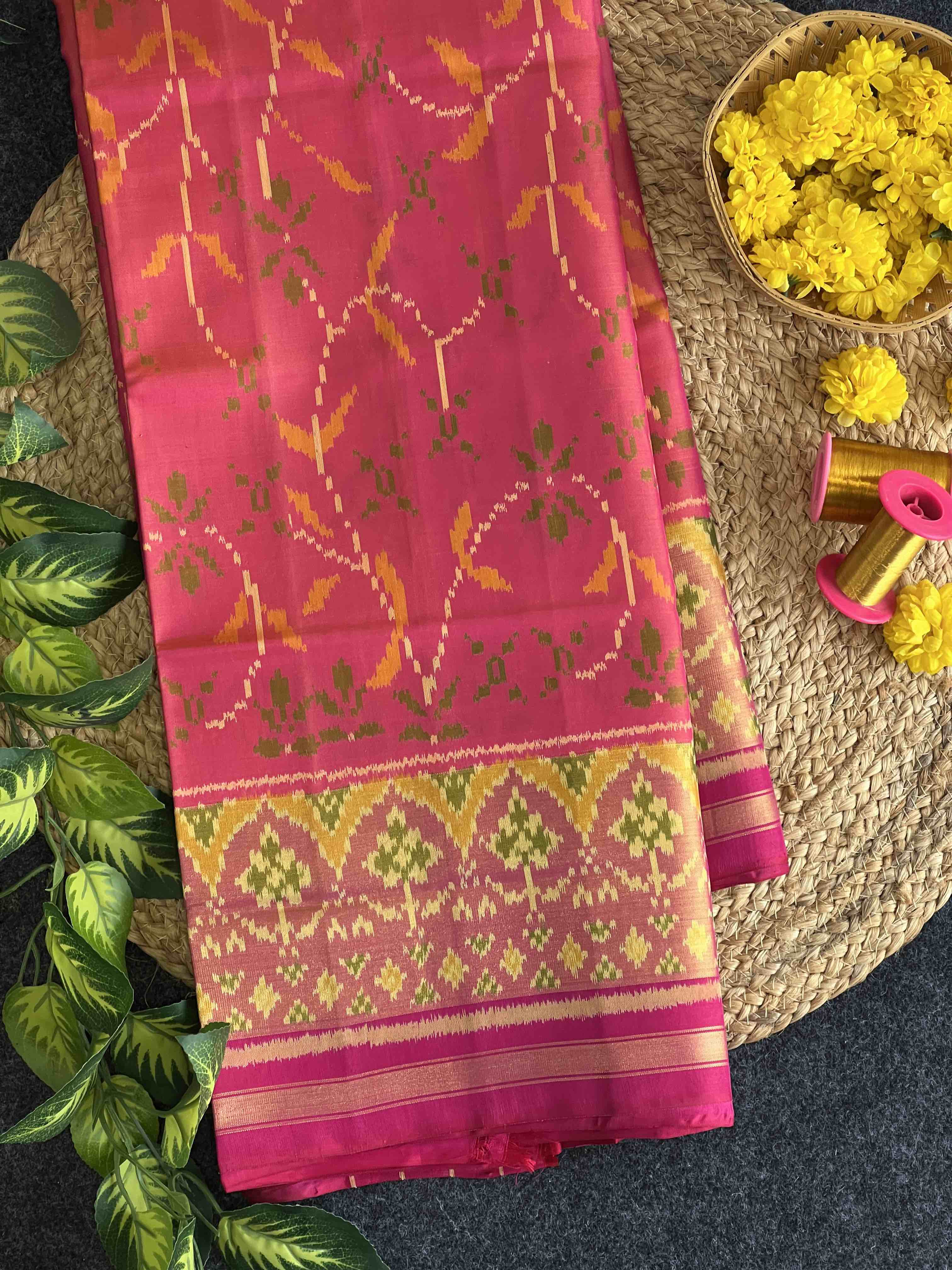 Peach Pink Color Fancy Design Handwoven Patola Silk Saree Main image