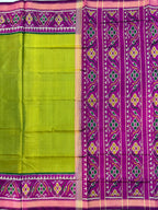 Parrot Green Gala Border Handwoven Patola Silk Saree