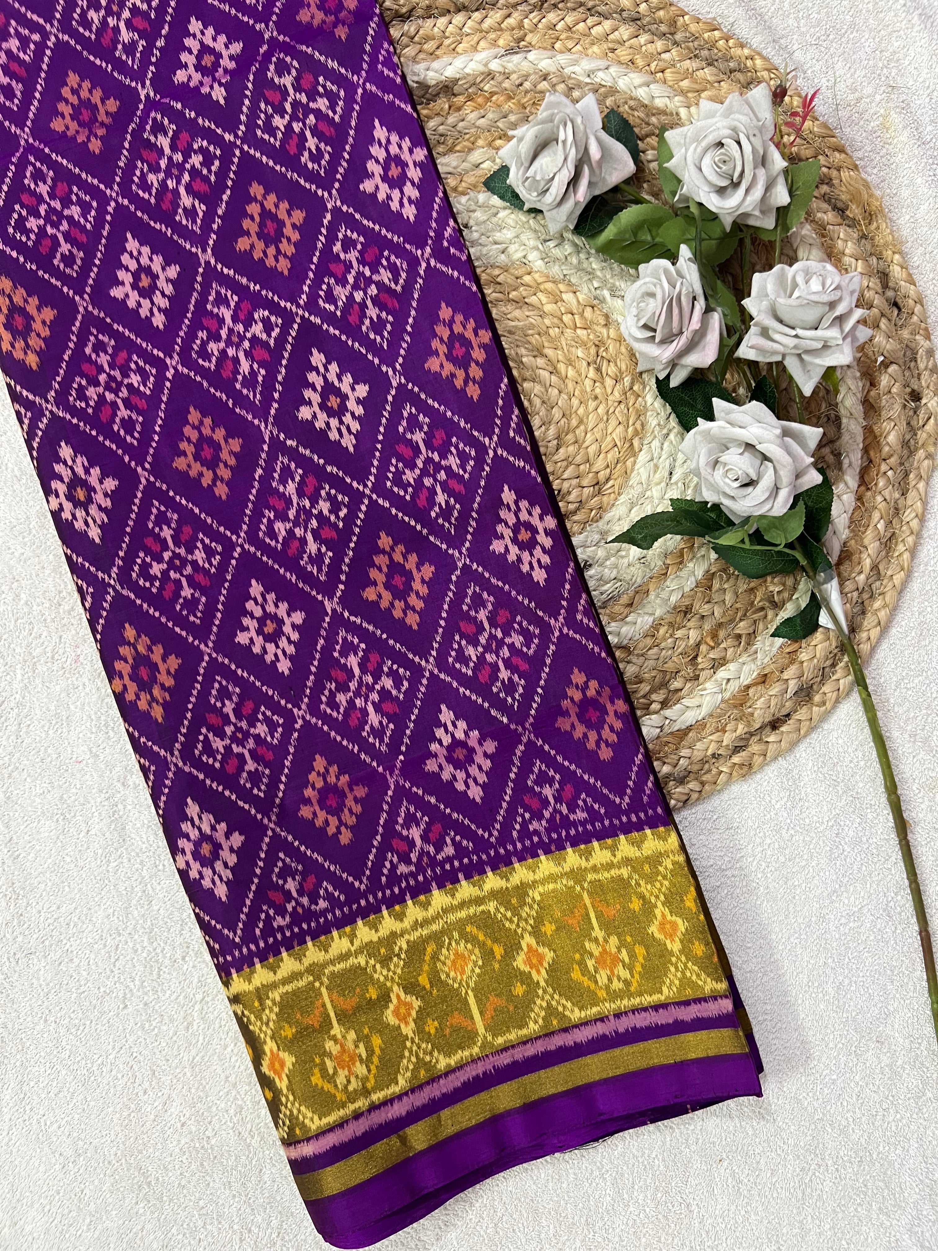 Dark Purple Pan-Chanda Traditional Design Handwoven Patola Silk Saree Main image