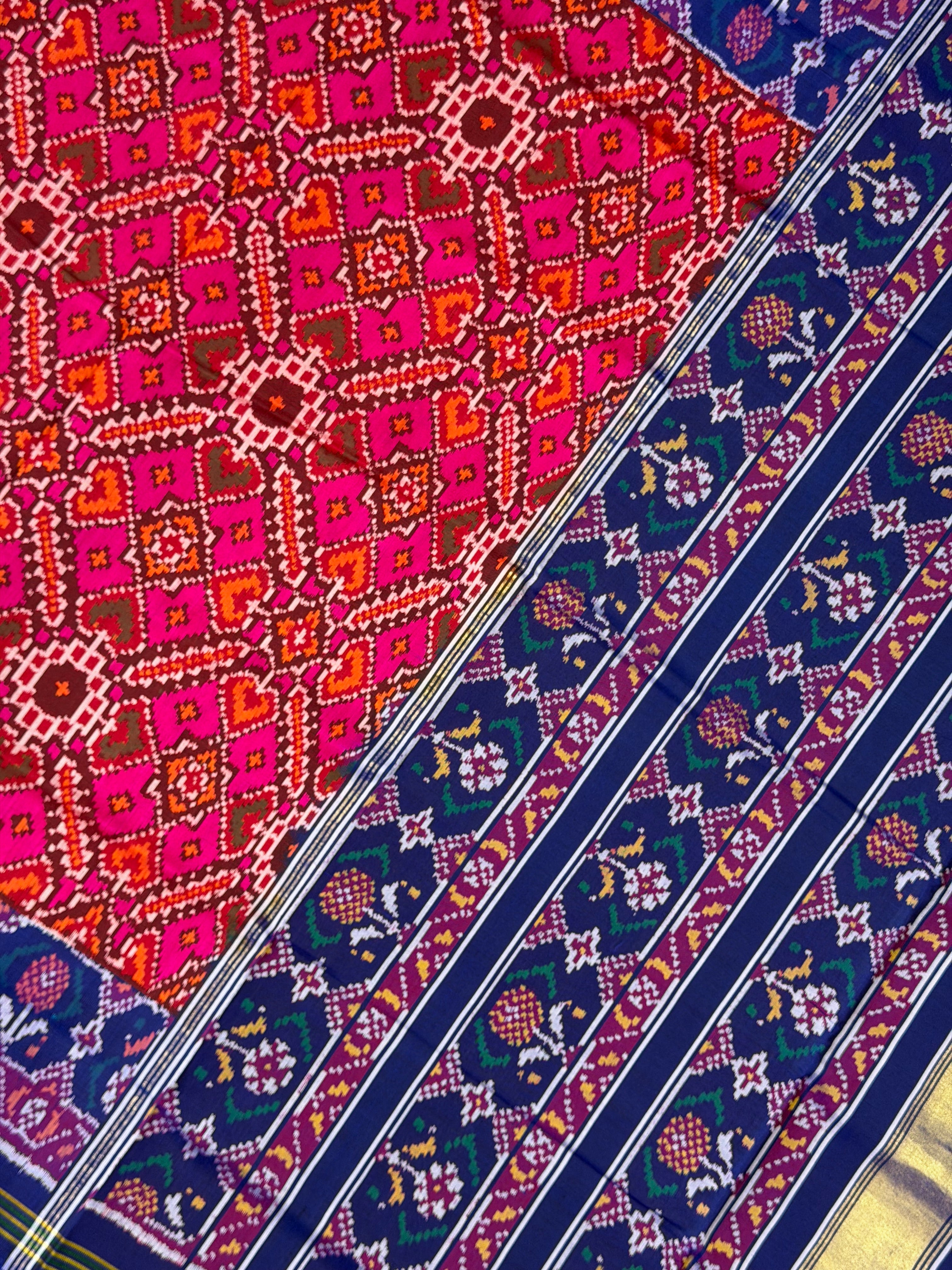Handwoven Patola Silk Saree Manekchowk Pink And Blue