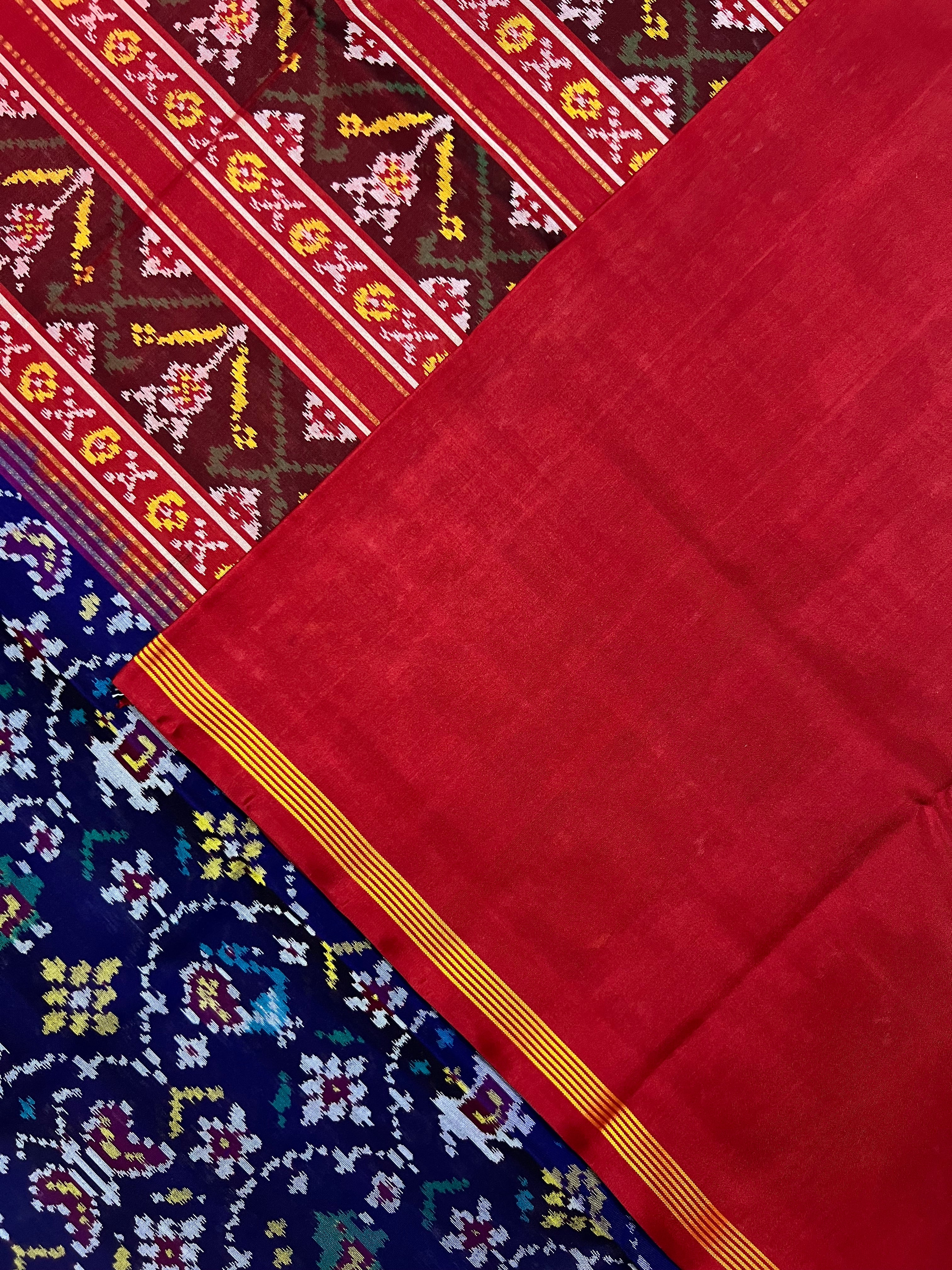 Blue And Red Exclusive Design Handwoven Patola Silk Saree