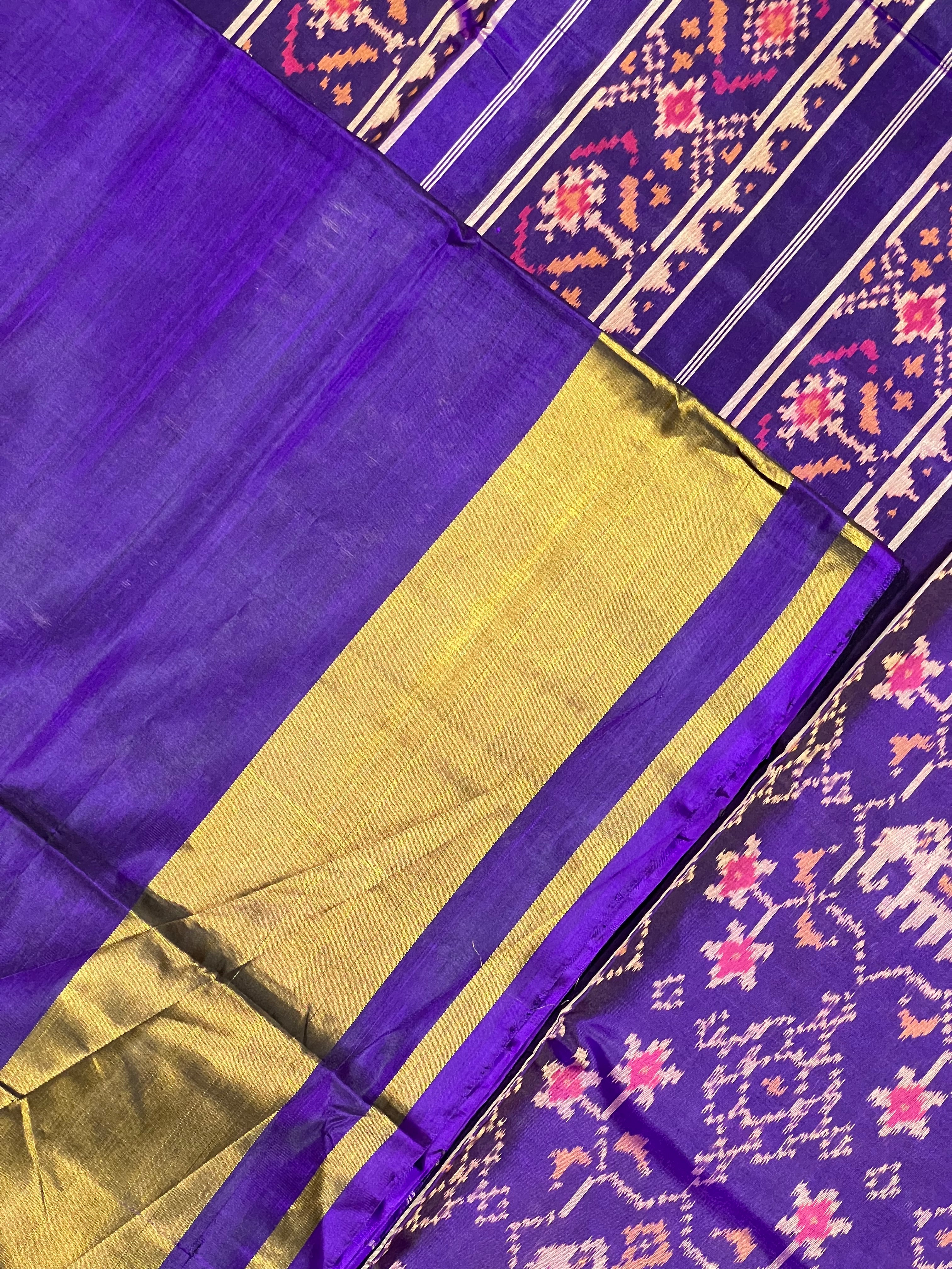 Dark Purple Fusion Design Handwoven Patola Silk Saree