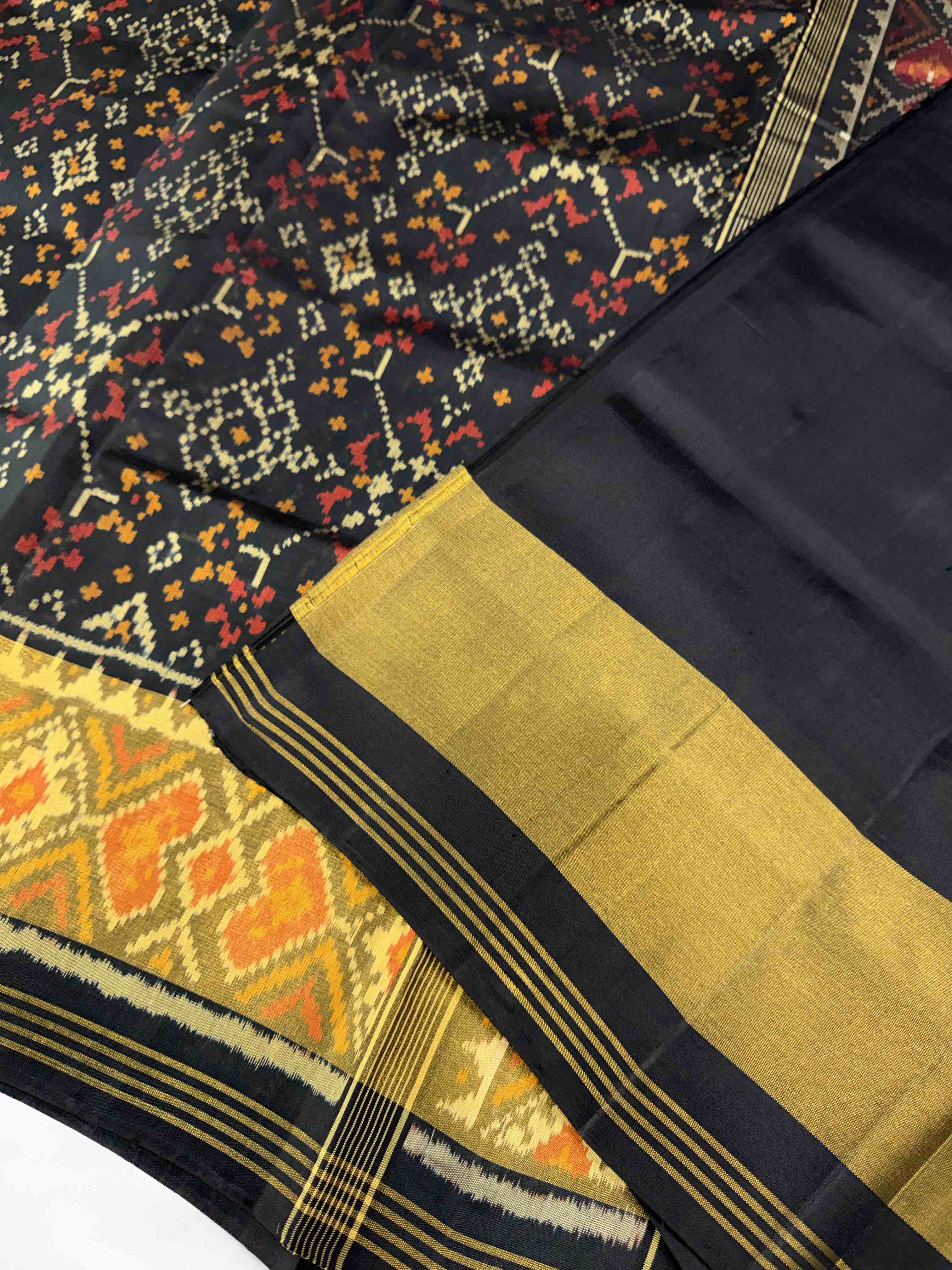 Black Navratna Design Handwoven Patola Silk Saree