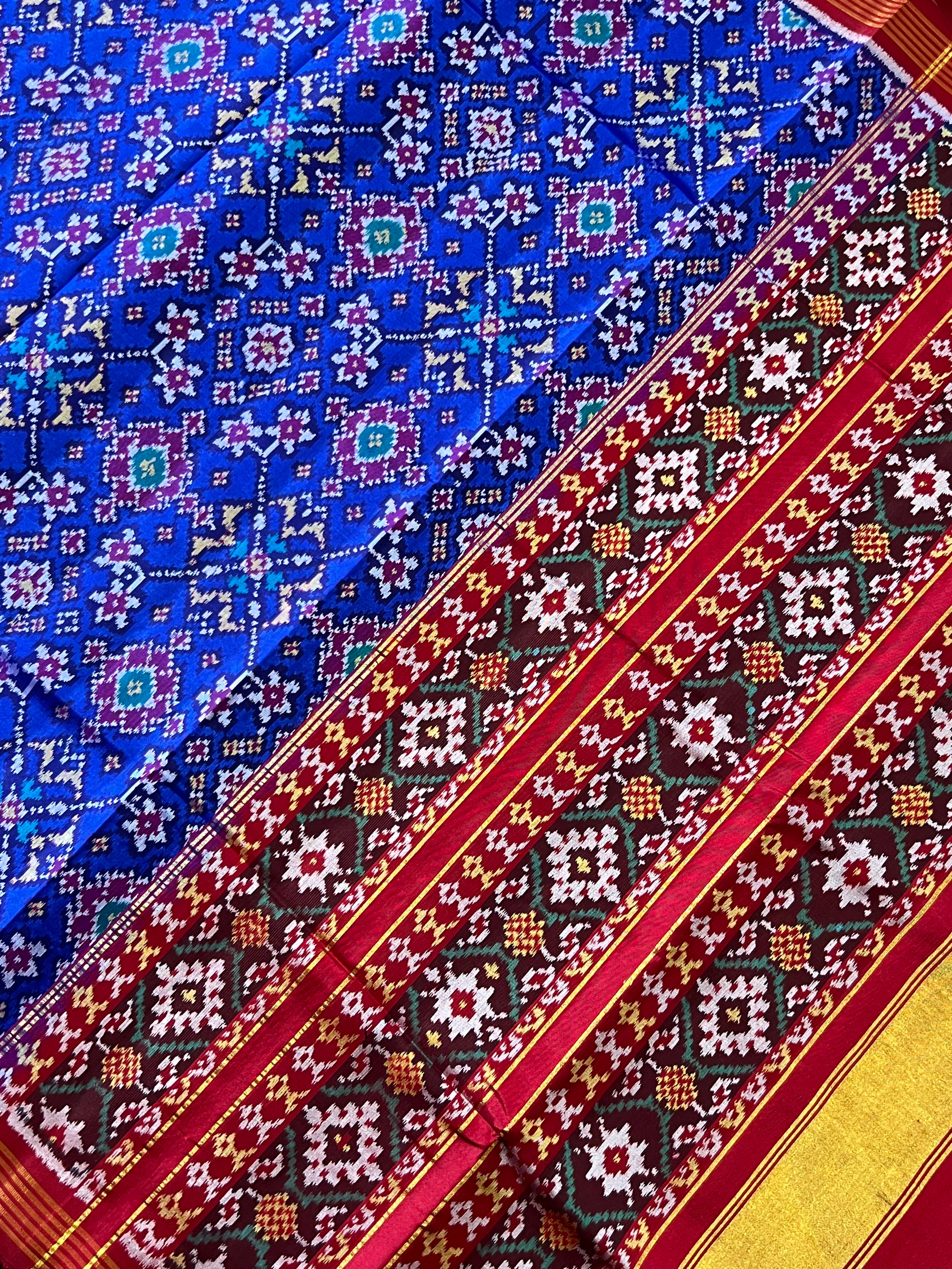 Blue Navratna Traditional Design Handwoven Patola Silk Saree