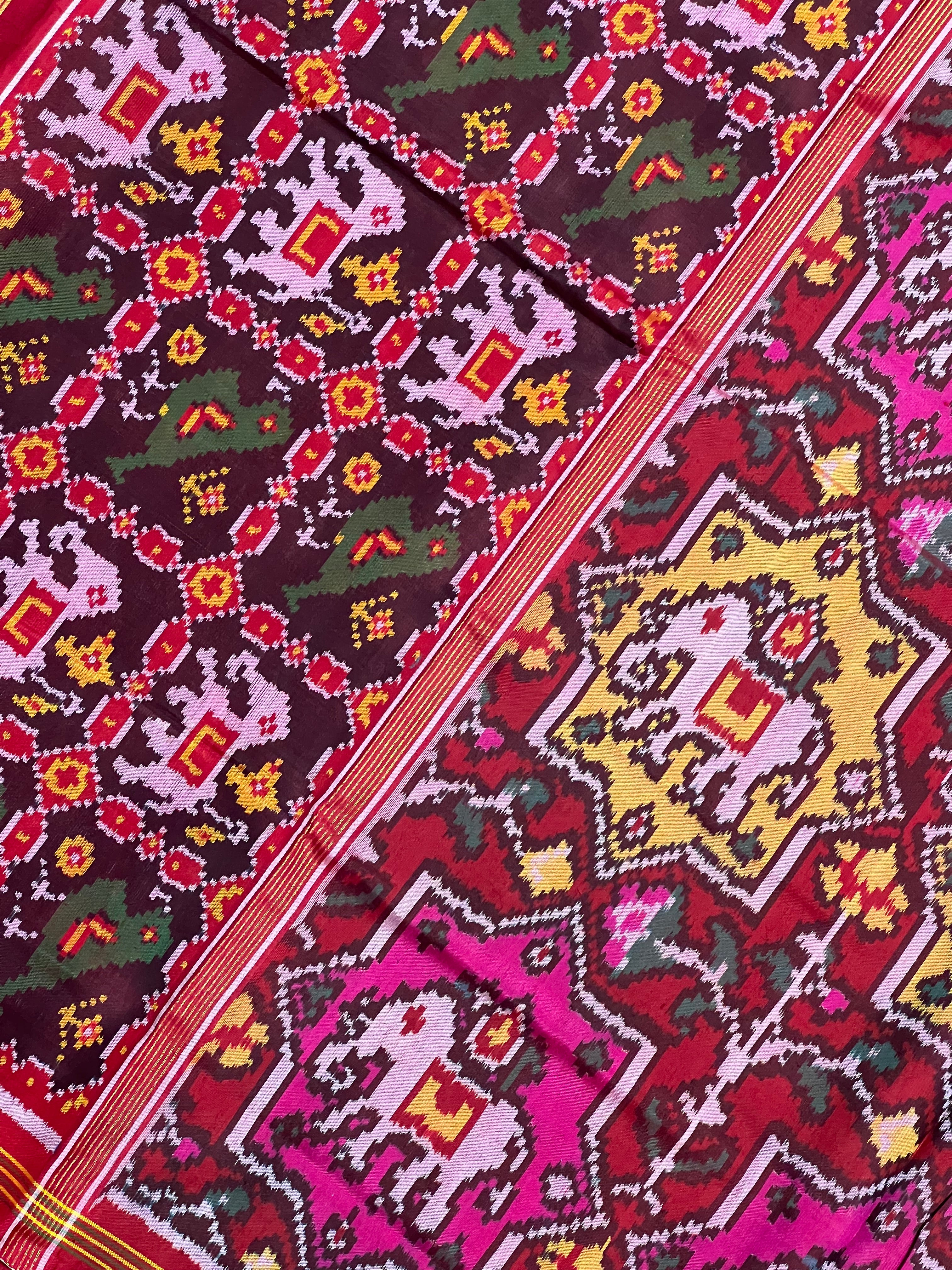 Multi Color Elephant Design Handwoven Patola Silk Saree