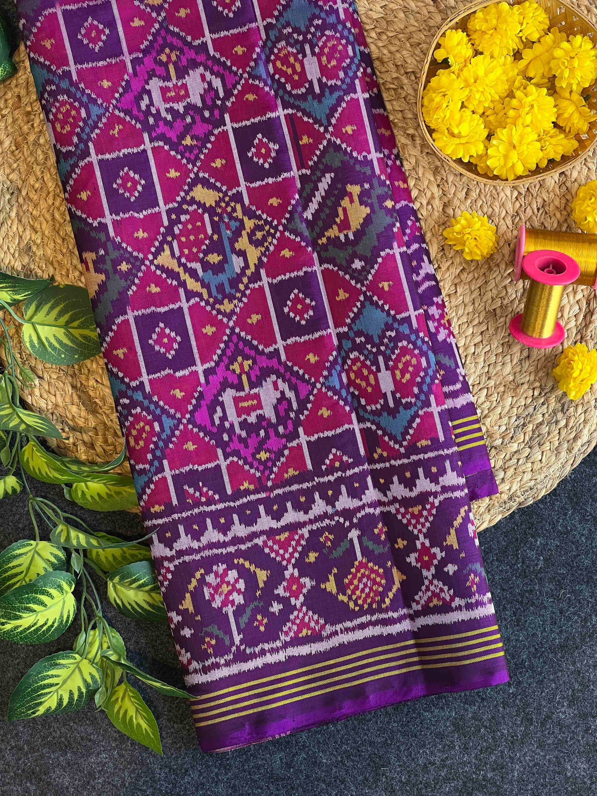 Exclusive Purple Motifs Design Handwoven Patola Silk Saree Main image