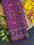 Exclusive Purple Motifs Design Handwoven Patola Silk Saree