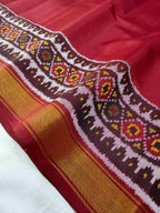 Red Plain gala Border Handwoven Patola Silk Saree