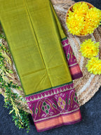 Parrot Green Gala Border Handwoven Patola Silk Saree