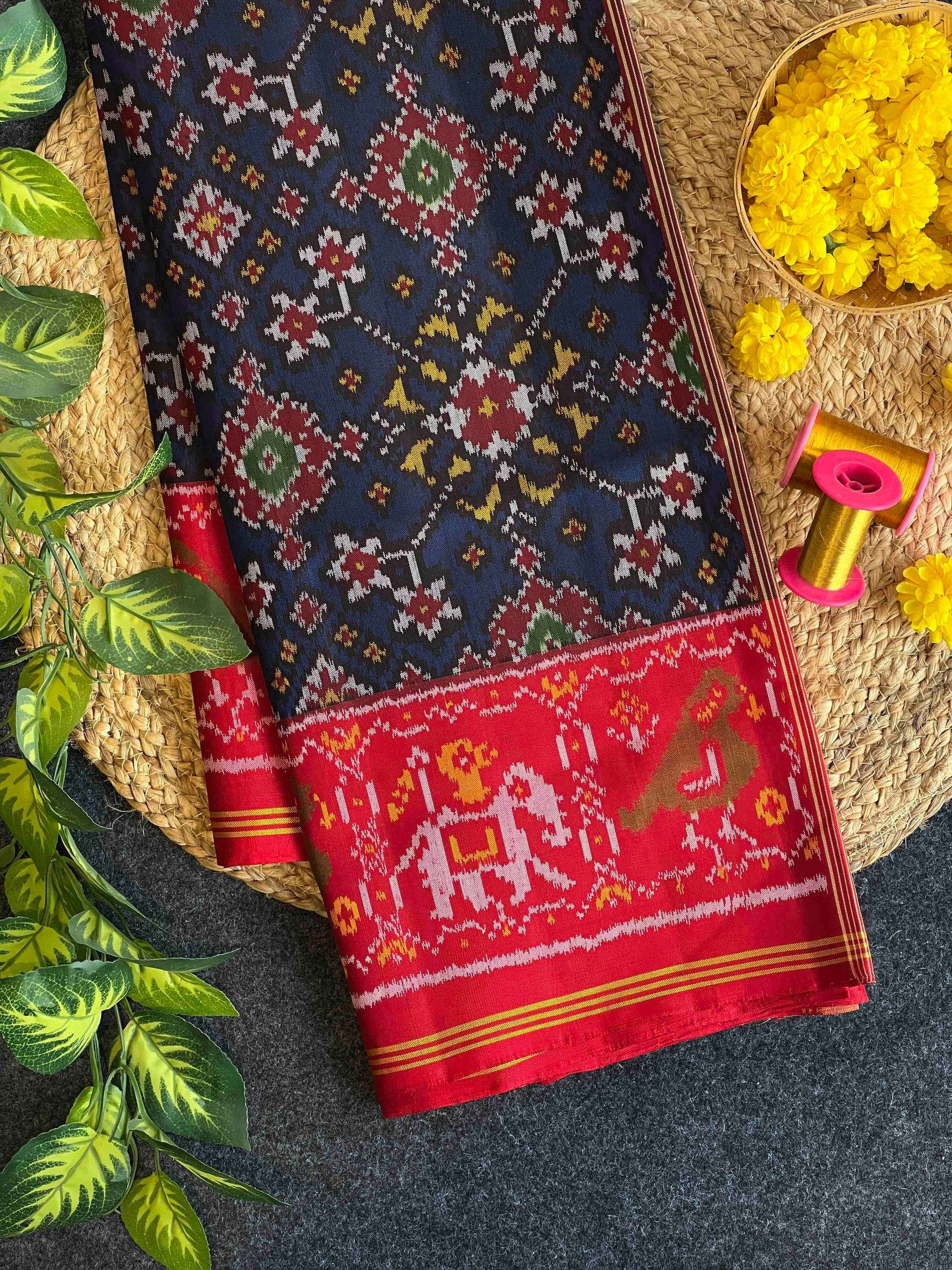 Blue Navratna Traditional Design Handwoven Patola Silk Saree