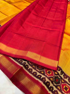 Mustard Plain Gala Border Handwoven Patola Silk Saree