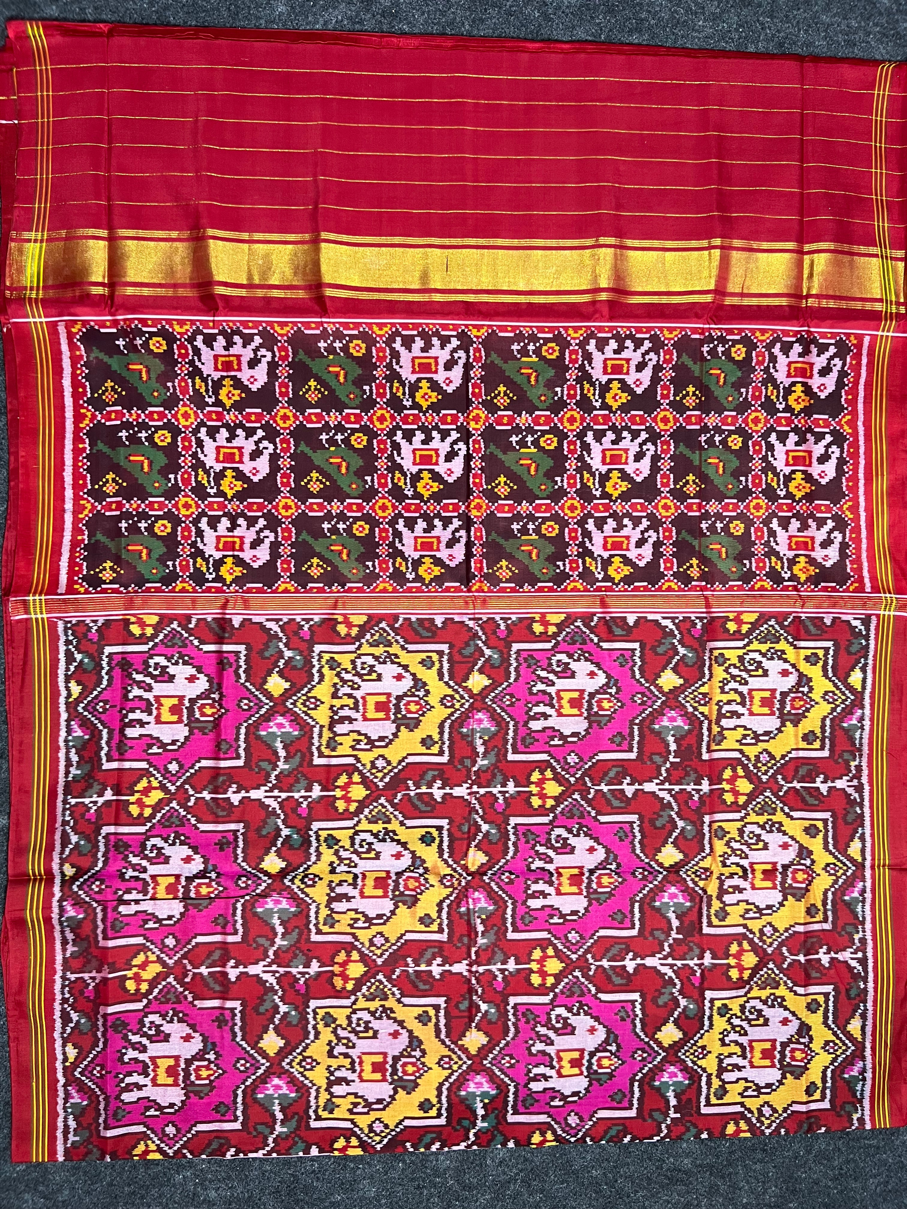 Multi Color Elephant Design Handwoven Patola Silk Saree