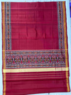 Red Plain gala Border Handwoven Patola Silk Saree