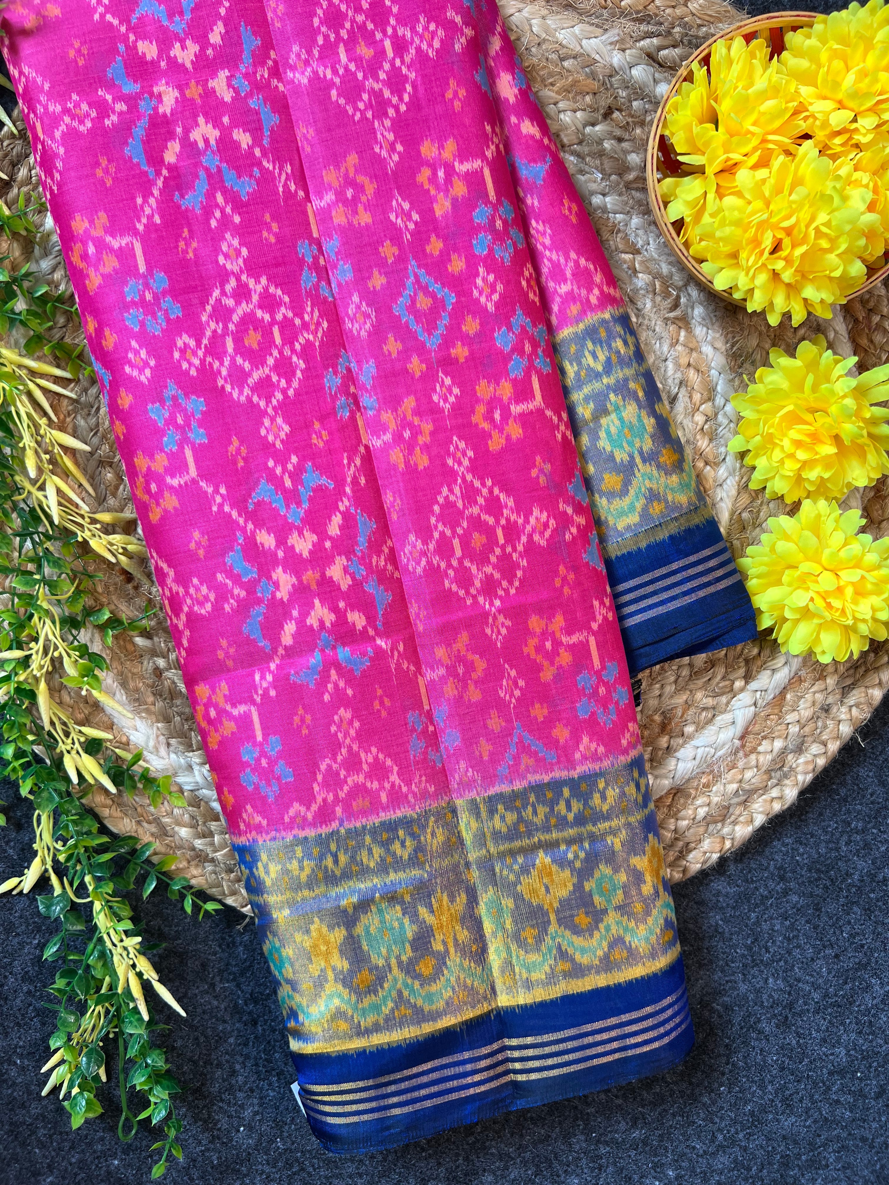 Baby Pink Navratna Design Handwoven Patola Silk Saree