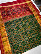 Green and Red Traditional Design Handwoven Patola Silk Saree