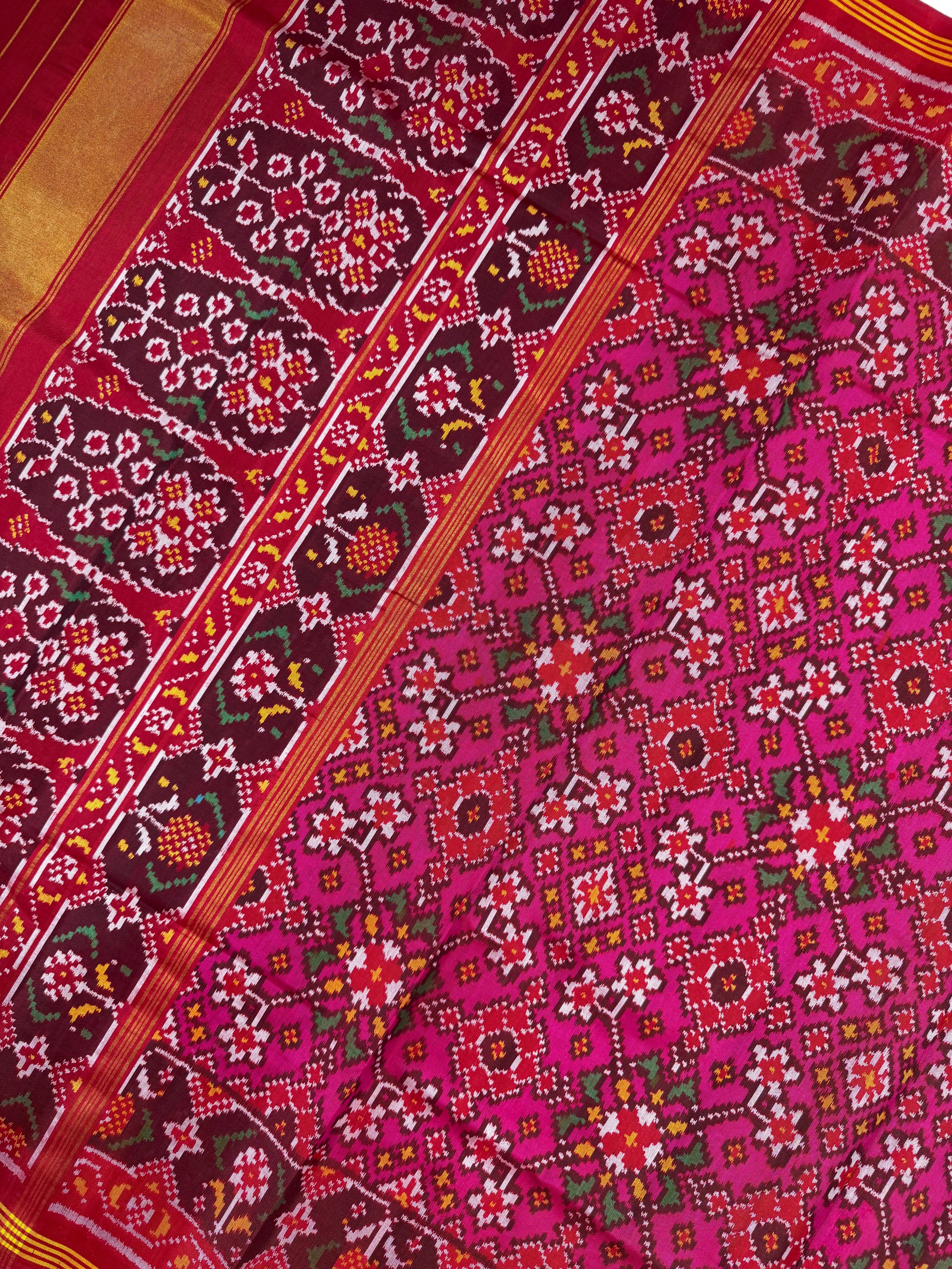 Pink Navratna Design Handwoven Patola Silk Saree Secondary image