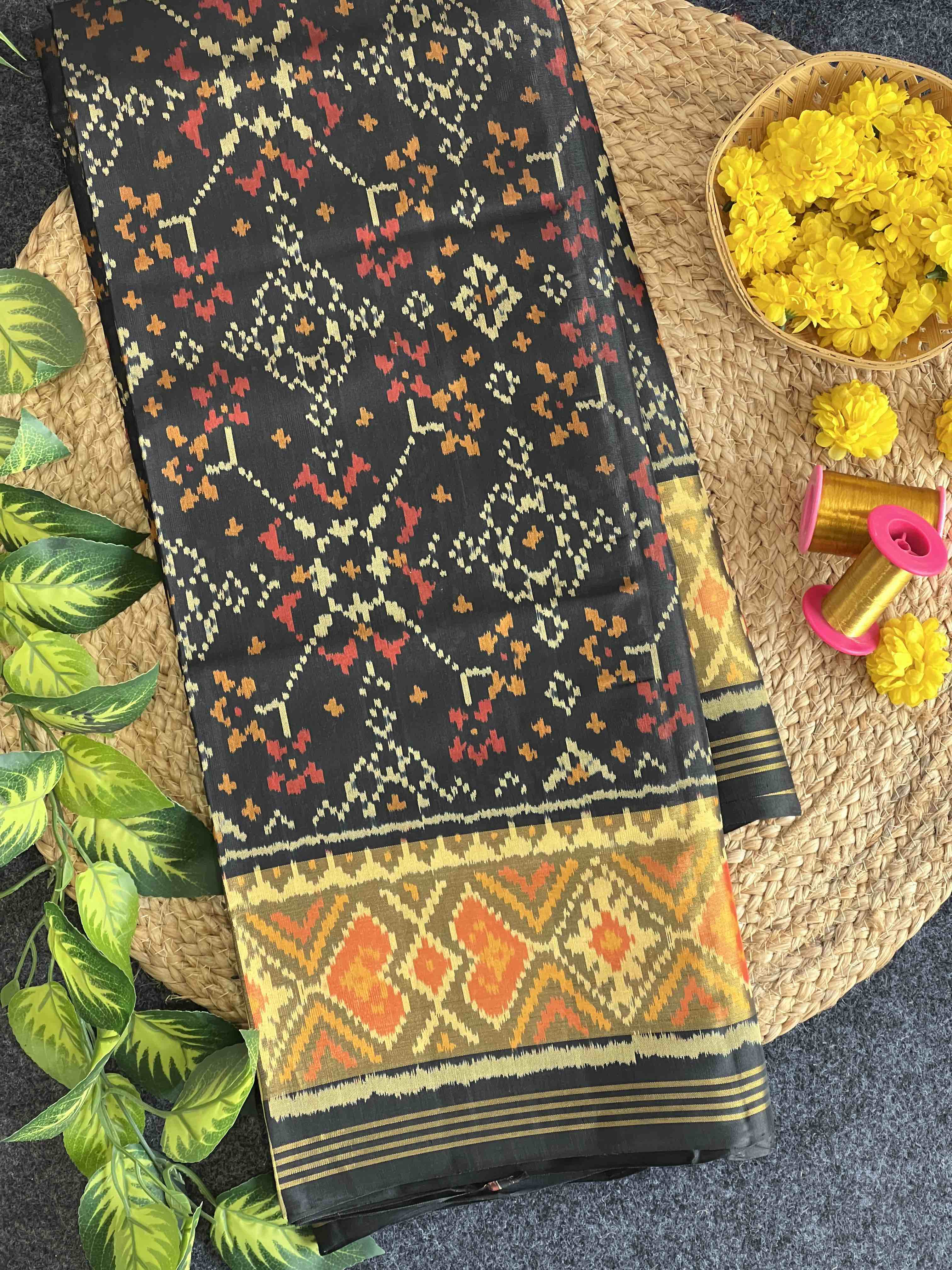Black Navratna Design Handwoven Patola Silk Saree