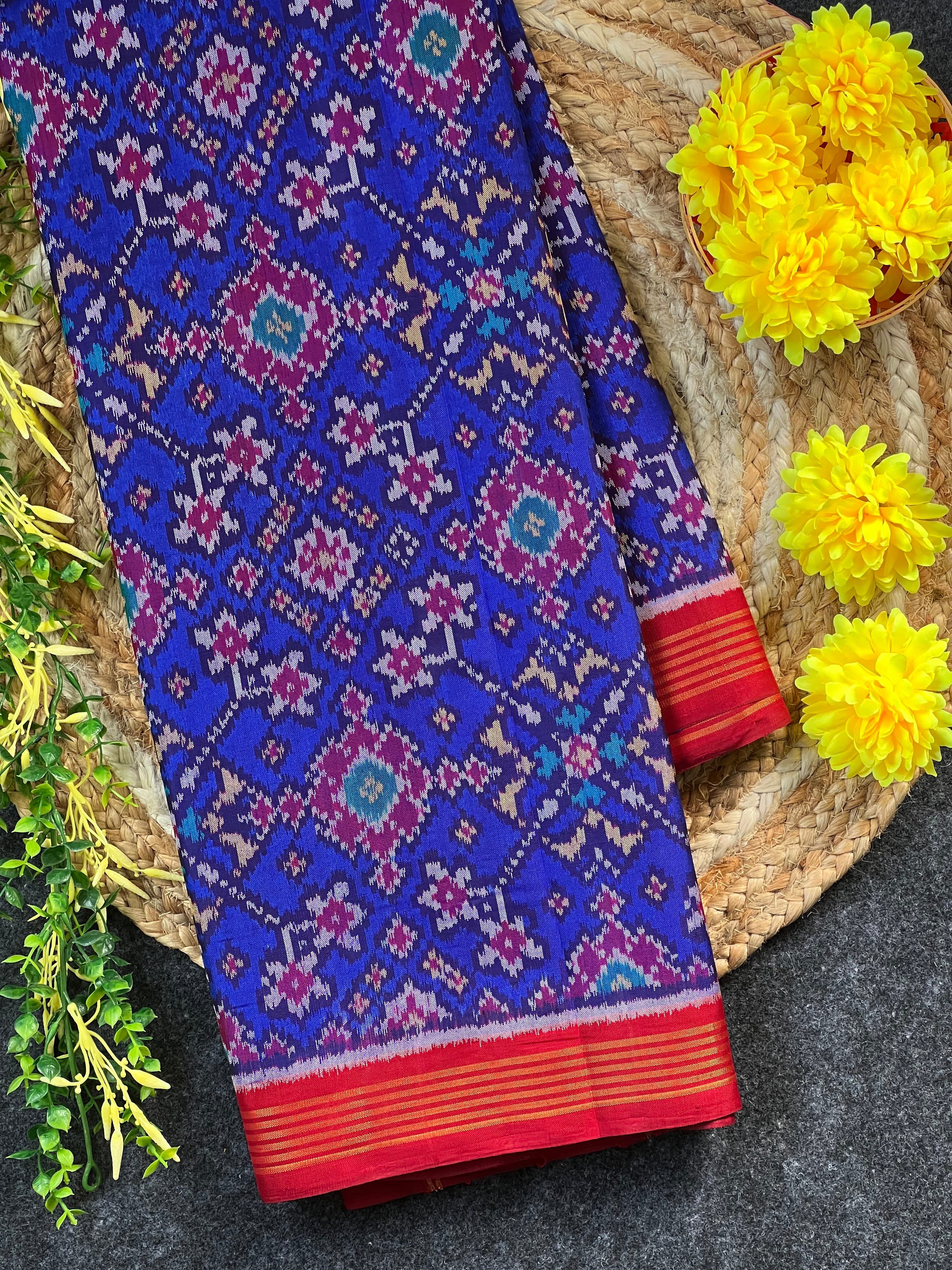 Blue Navratna Traditional Design Handwoven Patola Silk Saree Main image