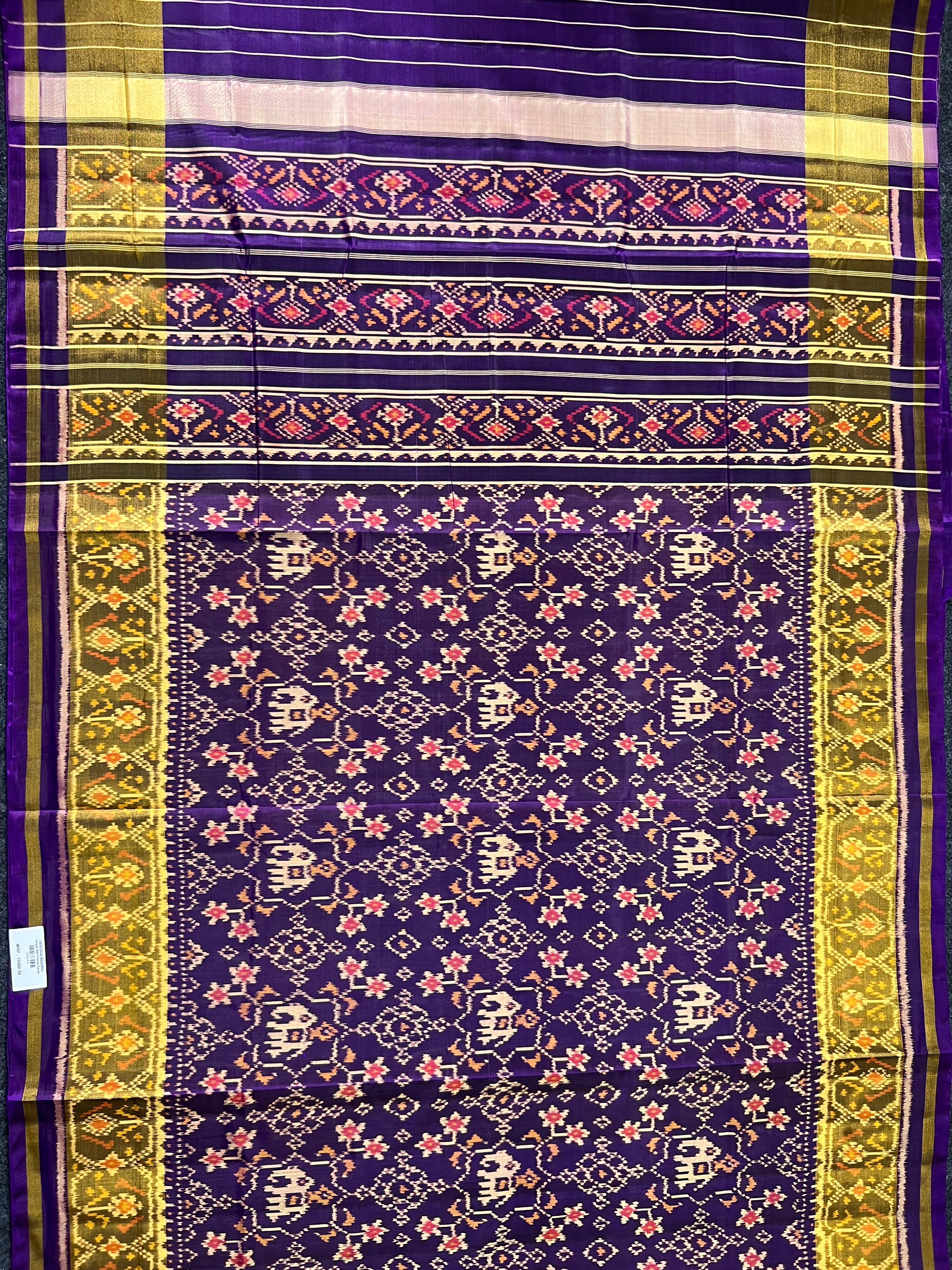 Purple Fusion Design Handwoven Patola Silk Saree Secondary image