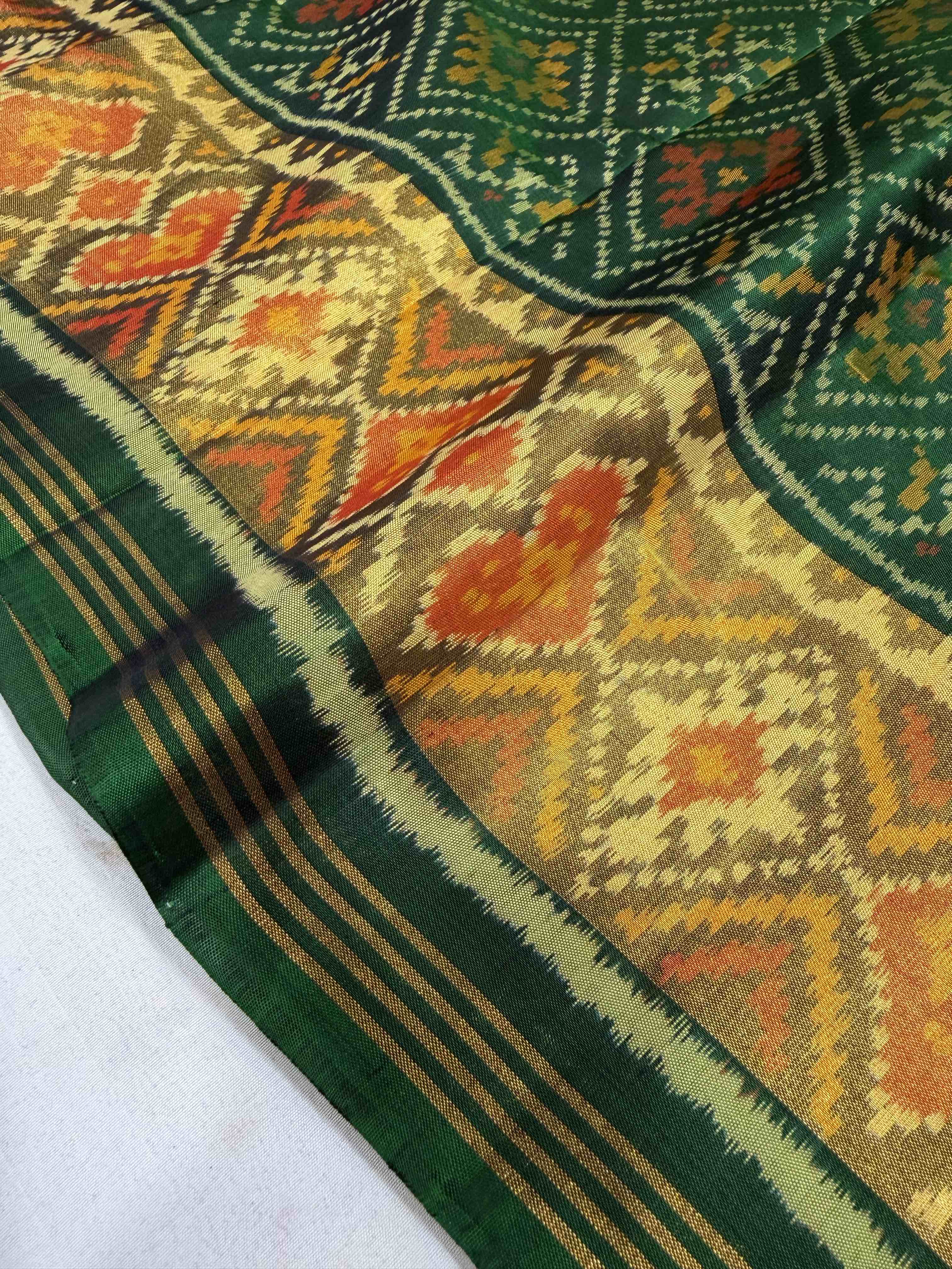 Green Panchanda Traditional Design Handwoven Patola Silk Saree
