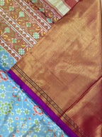 SkyBlue Navratna Design Tissue Double Zari Patola Saree