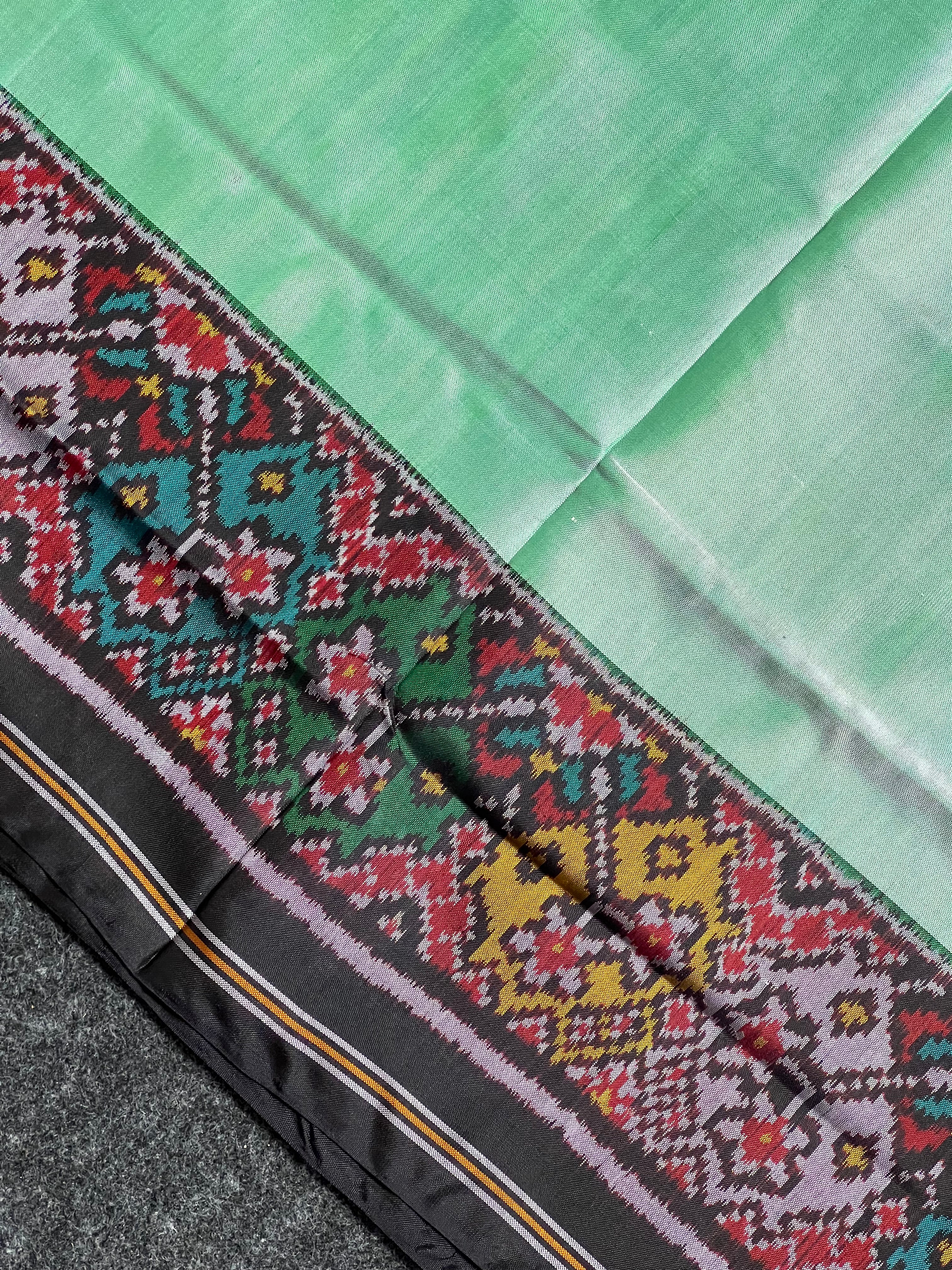 Pista Plain Gala Border With Designer Blouse  Handwoven Patola Silk Saree