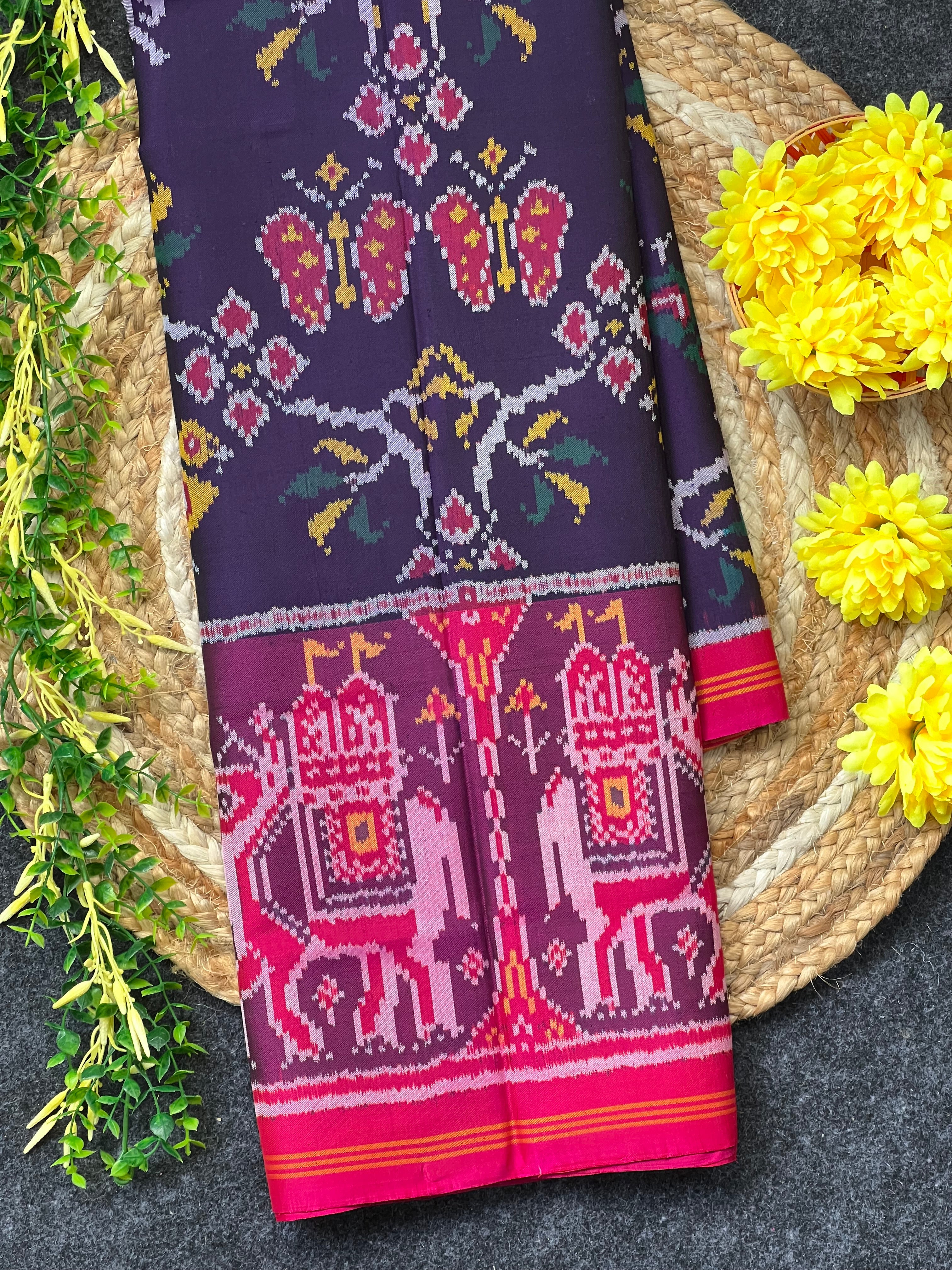 Skirt Border With Elephant Handwoven Patola Silk Saree
