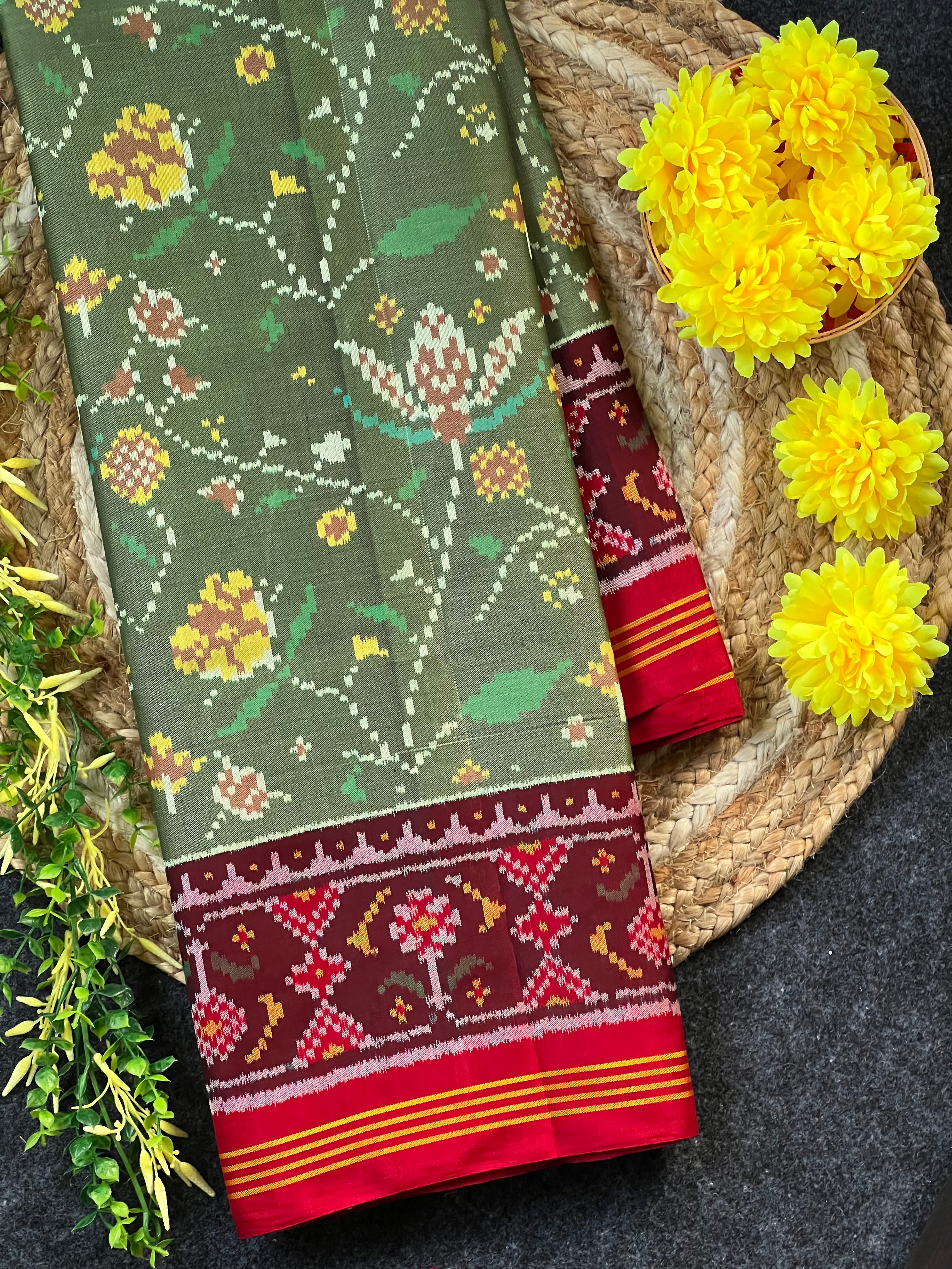 Fancy Design With Pista Color  Handwoven Patola Silk Saree