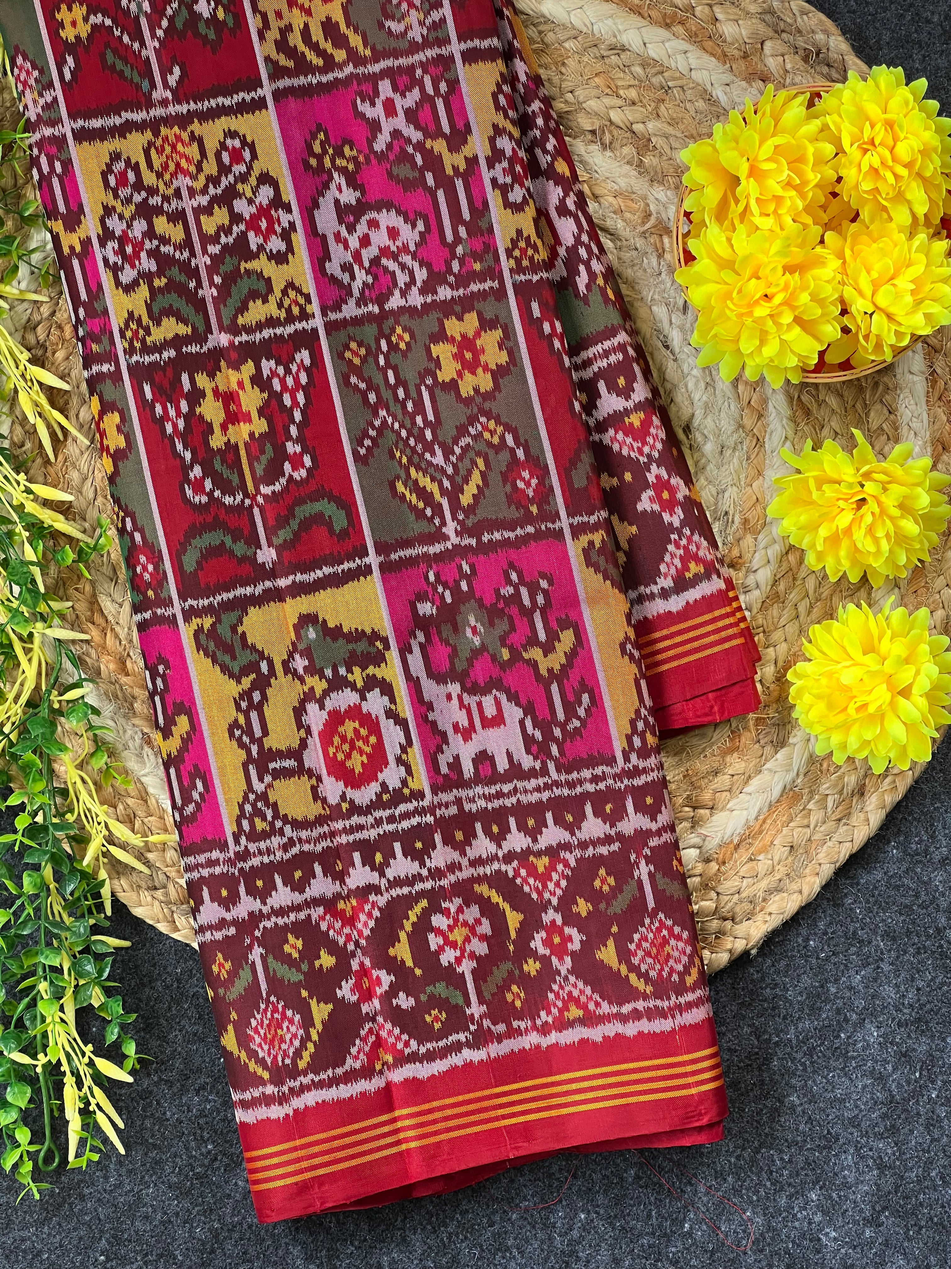 Fancy Design Multi Color Handwoven Patola Silk Saree