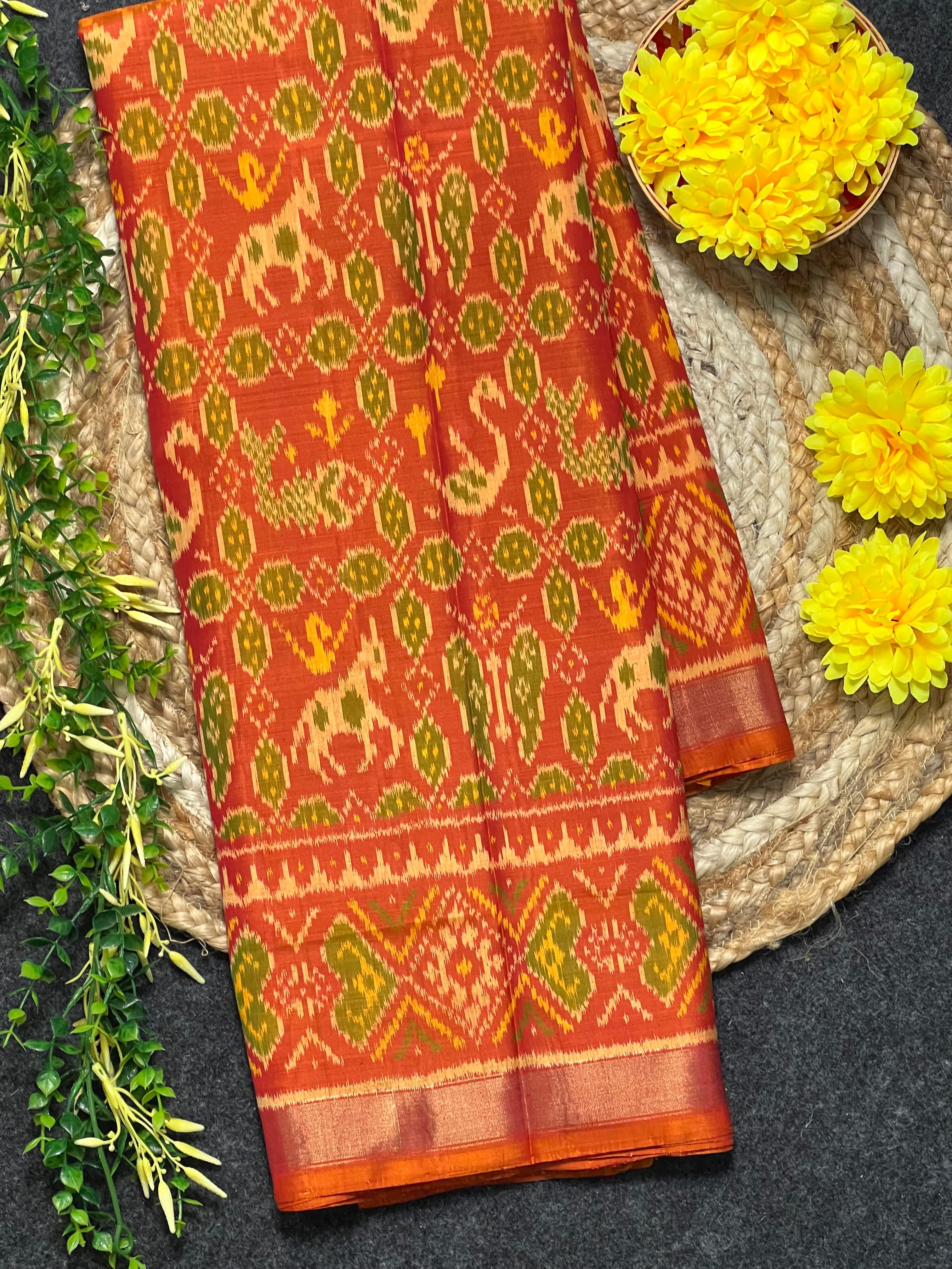Orange Traditional Design Handwoven Patola Silk Saree