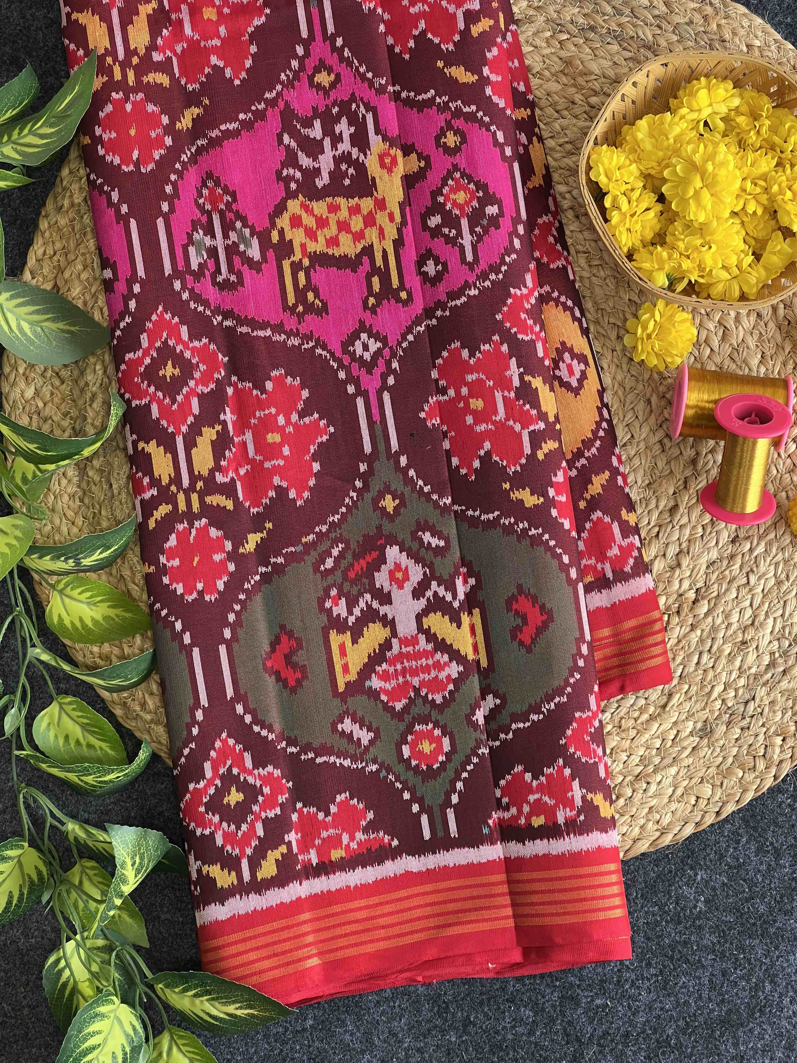 Multi Color Motifs Design Handwoven Patola Silk Saree Main image