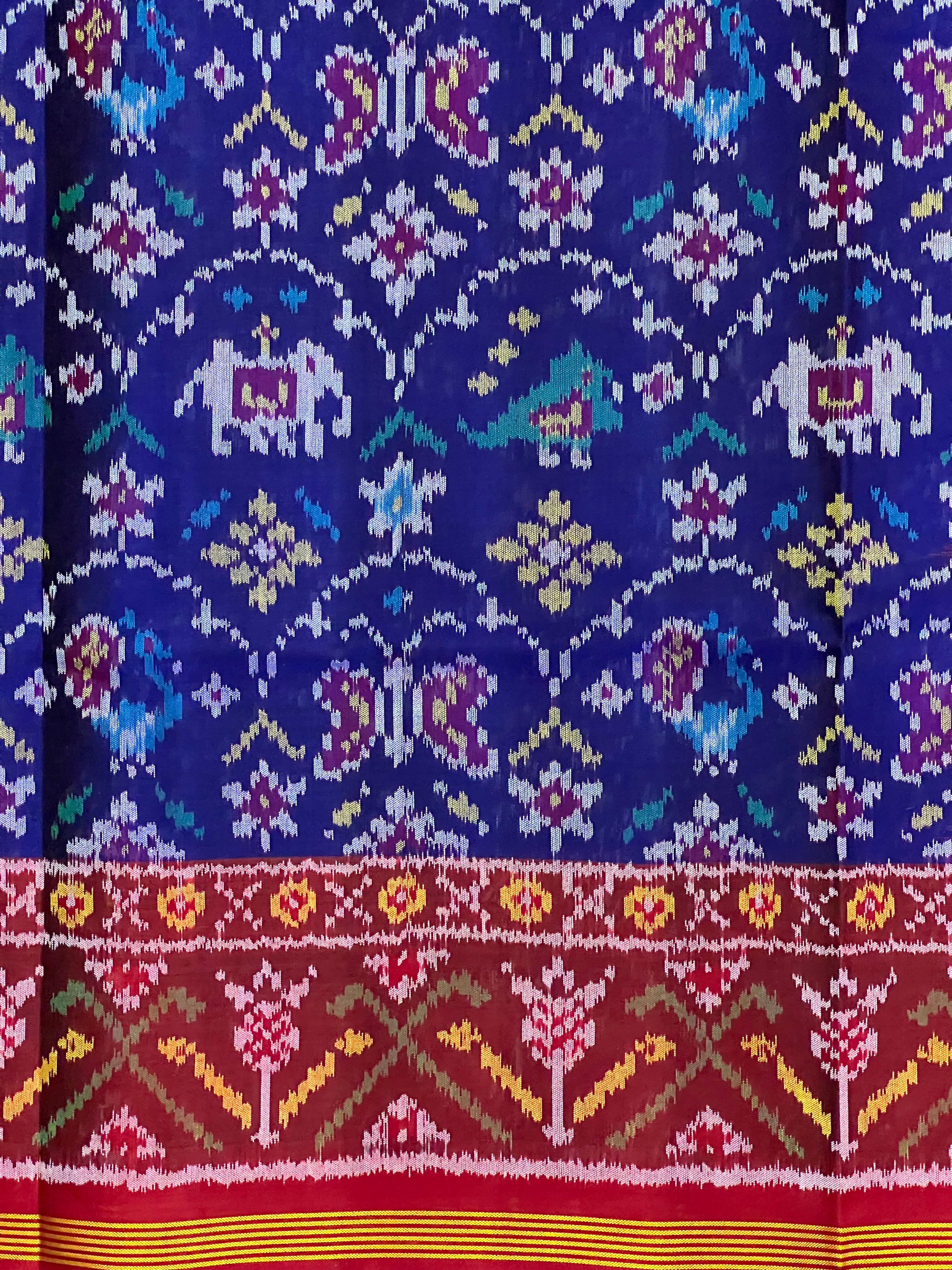 Blue And Red Exclusive Design Handwoven Patola Silk Saree