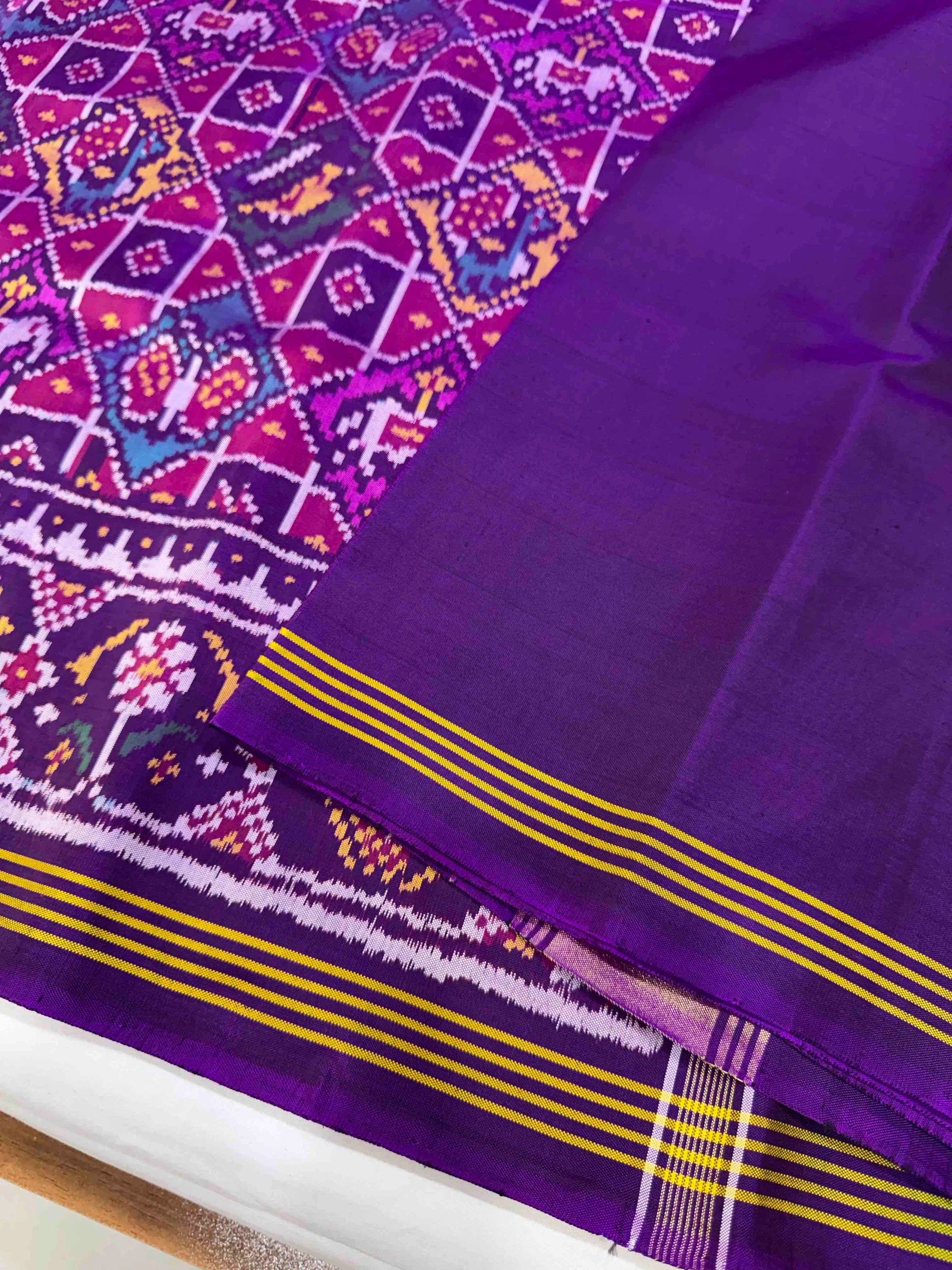 Exclusive Purple Motifs Design Handwoven Patola Silk Saree