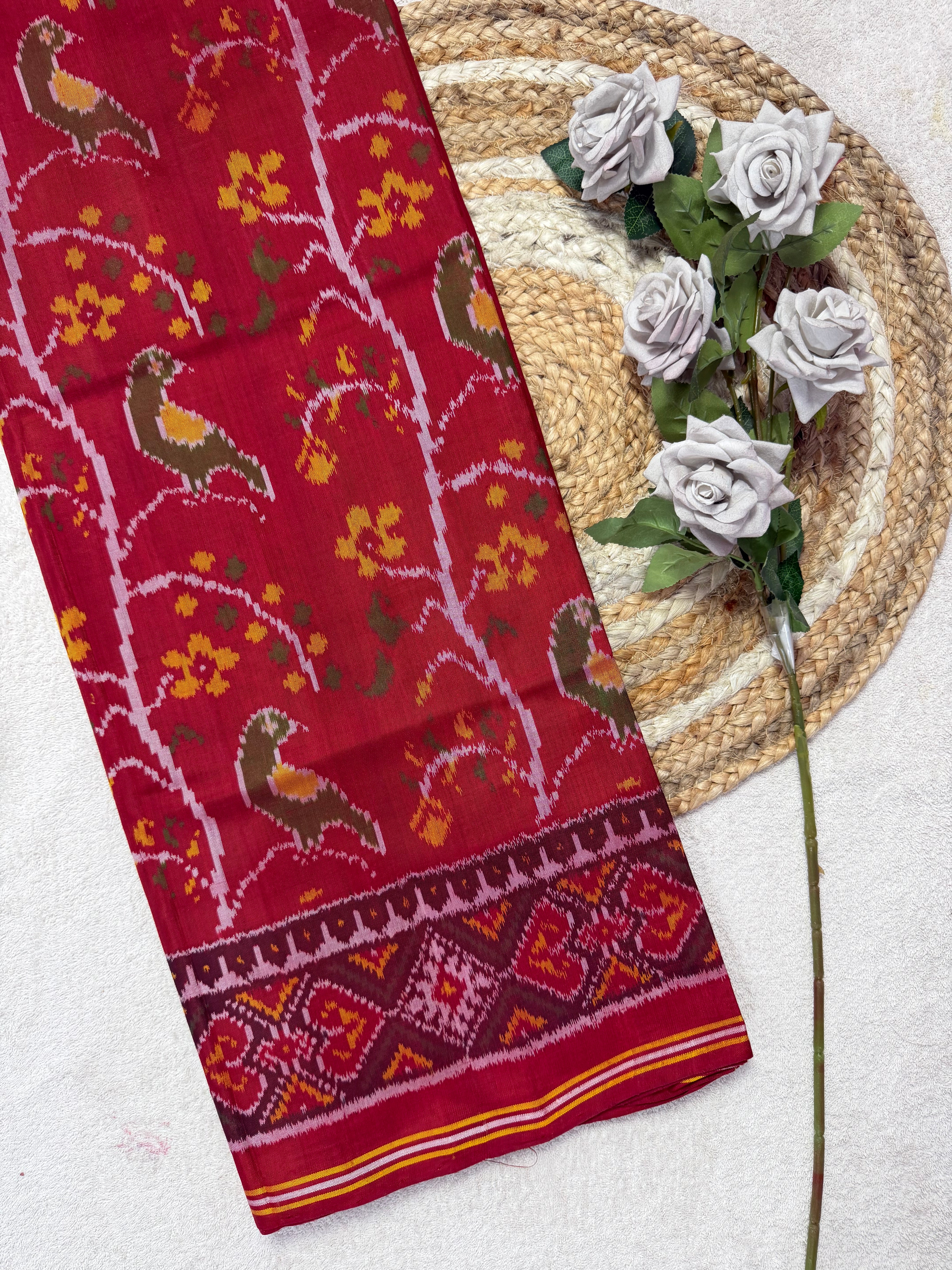 Red Color With Peacock Design Handwoven Patola Silk Saree Main image