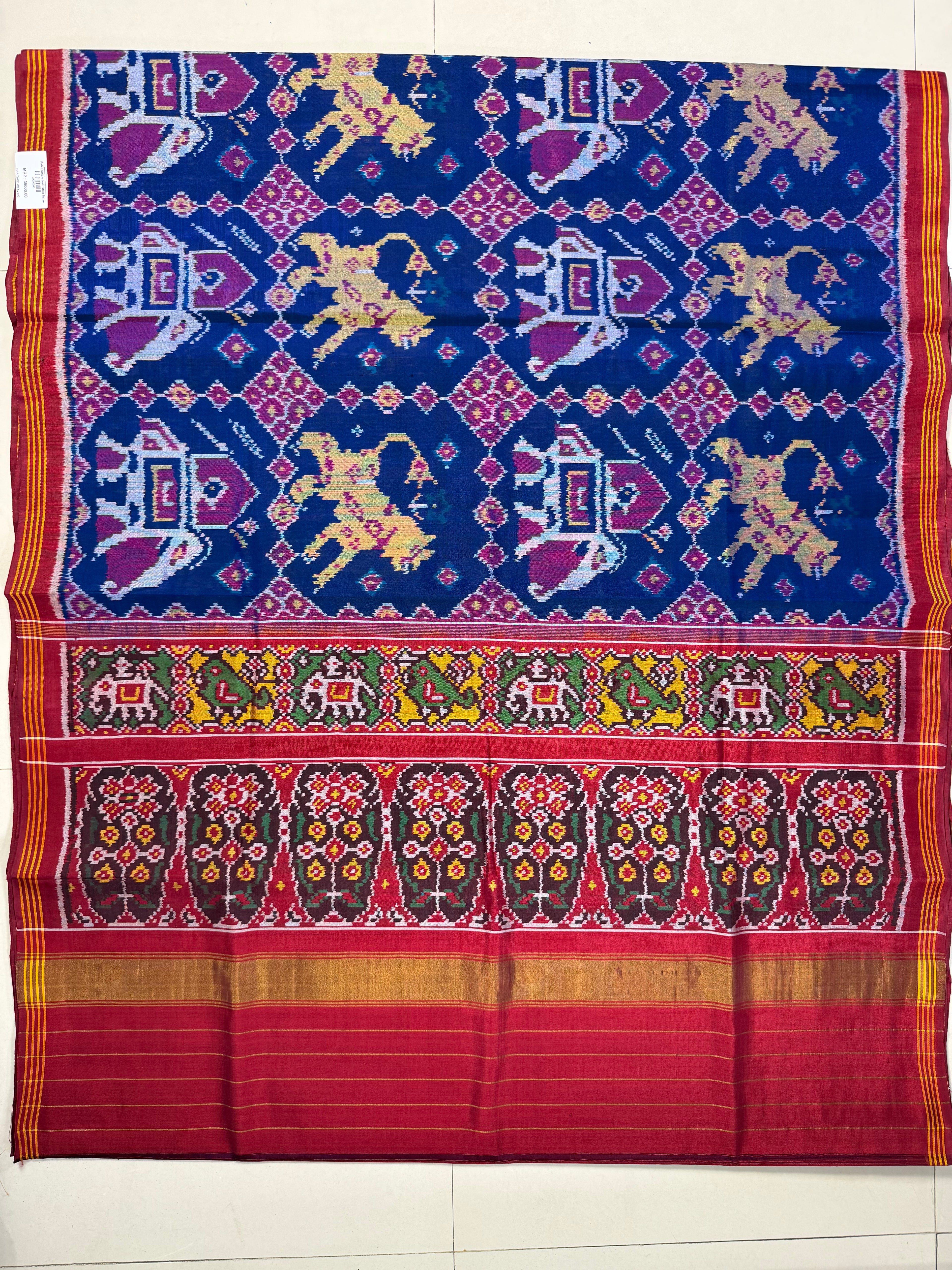 Cheetah and Elephant Handwoven Patola Silk Saree