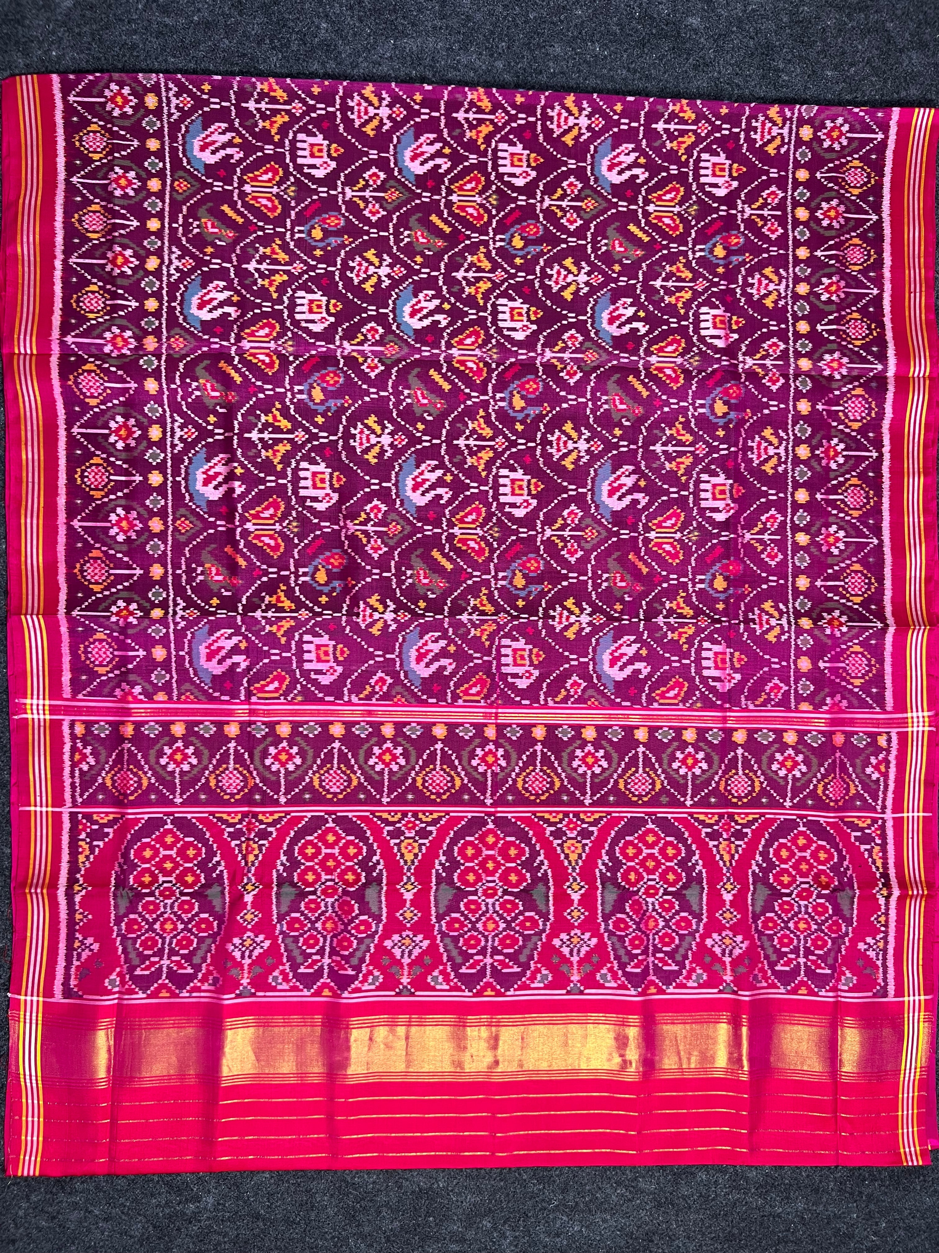 Purple Motif Design Handwoven Patola Silk Saree
