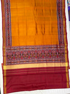 Mustard Red Plain gala Border Handwoven Patola Silk Saree