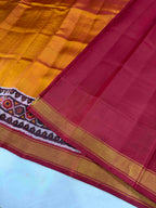Mustard Red Plain gala Border Handwoven Patola Silk Saree