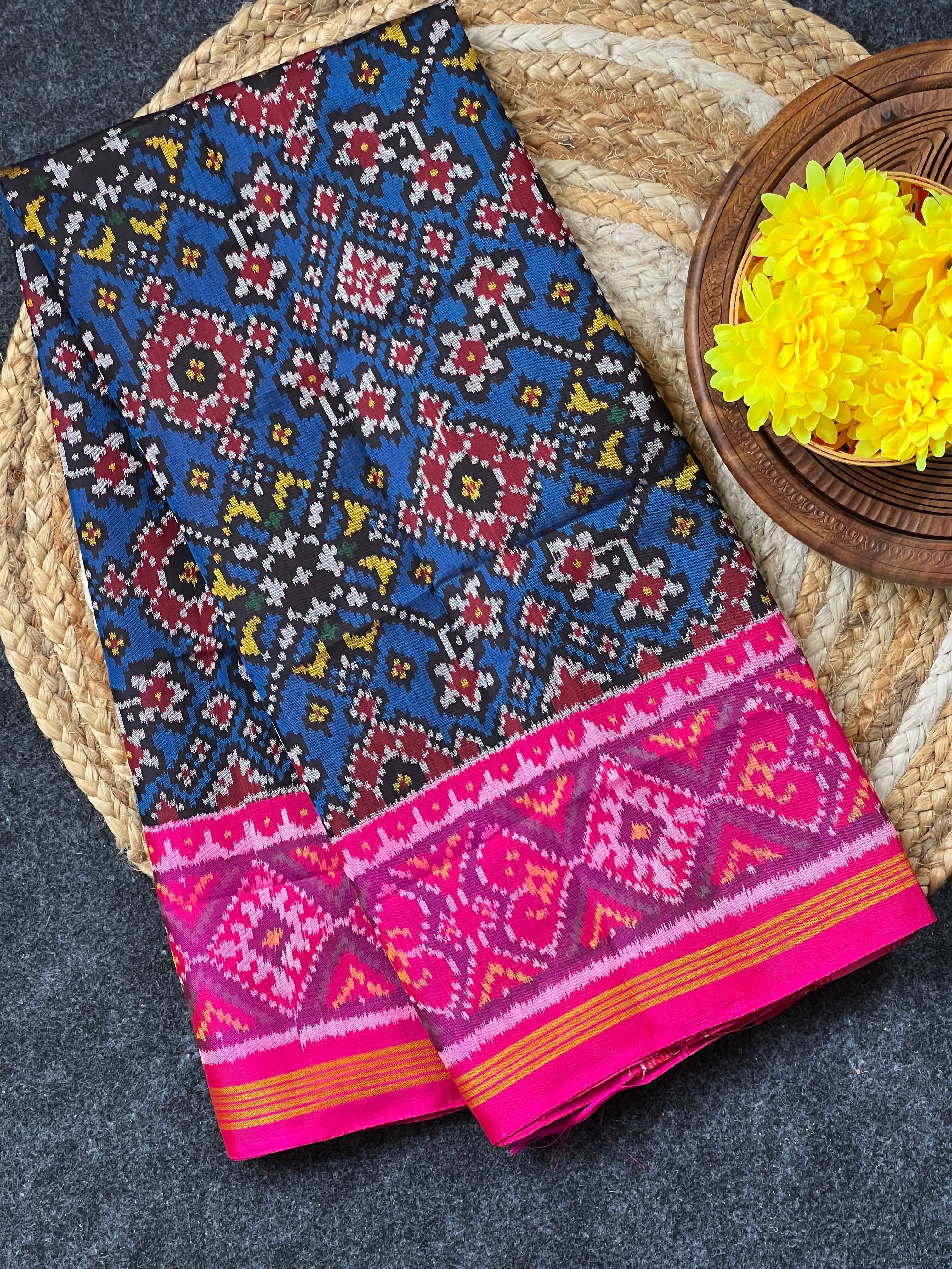 Dark Blue Navratna Design Handwoven Patola Dupatta Main image