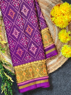 Dark Purple Pan-Chanda Traditional Design Handwoven Patola Silk Saree