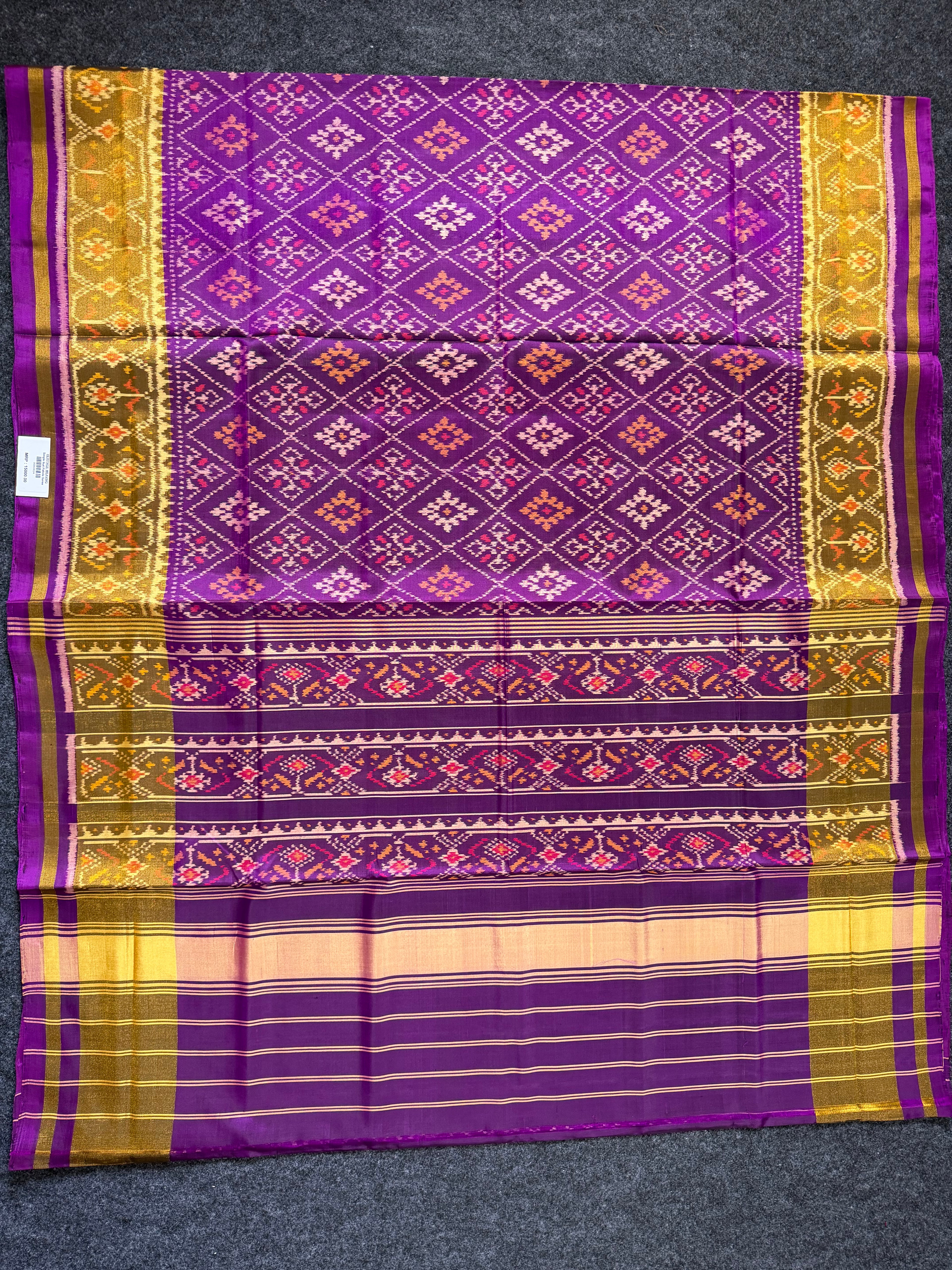 Dark Purple Pan-Chanda Traditional Design Handwoven Patola Silk Saree