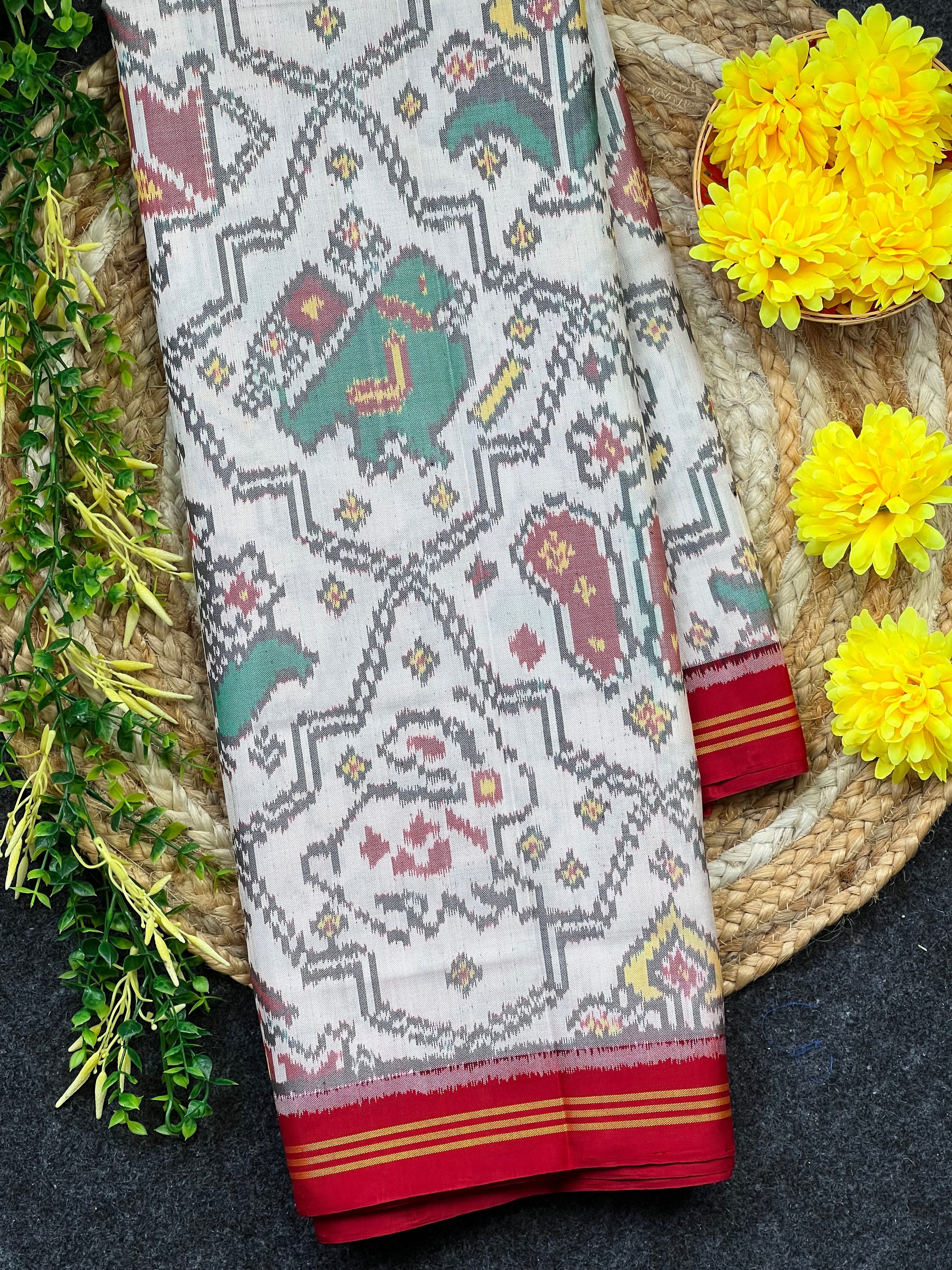 White Exclusive Design Handwoven Patola Silk Saree