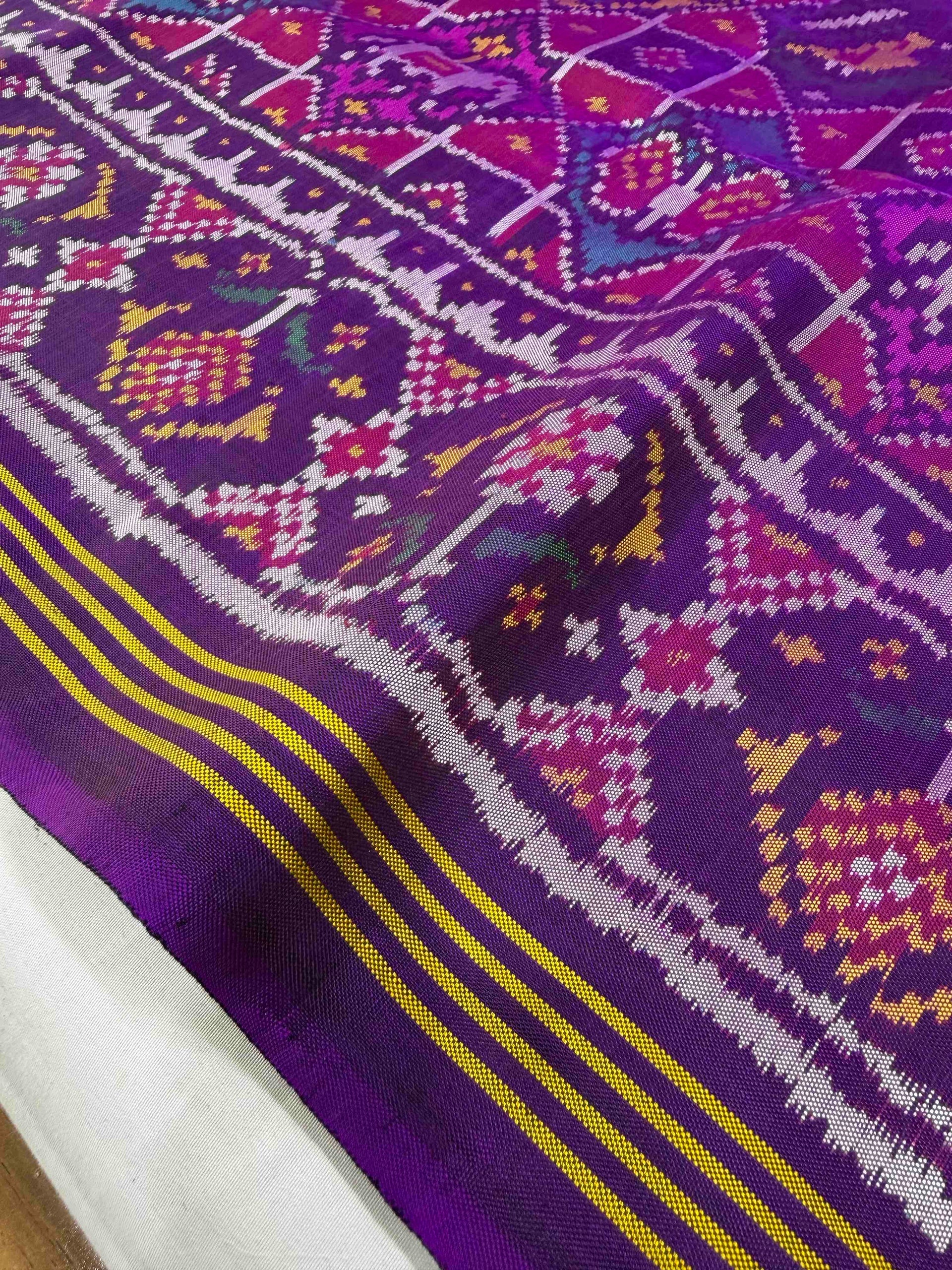 Exclusive Purple Motifs Design Handwoven Patola Silk Saree