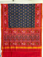 Blue and Red Flower Design Handwoven Patola Silk Saree
